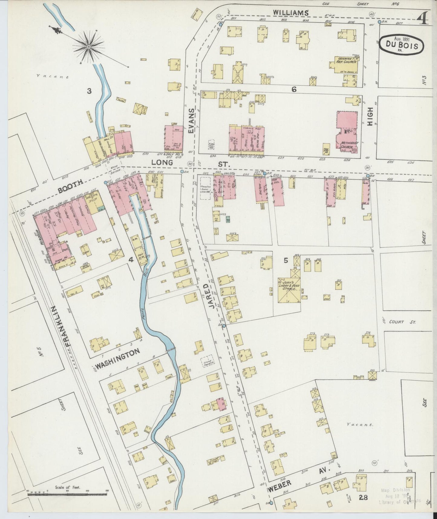 Sanborn Fire Insurance Map from Du Bois, Clearfield County, Pennsylvania (1891), Sheet #0004 - Historic Sanborn Fire Insurance Map Print, vintage old map wall art, antique decor, genealogy gift, Pennsylvania Pennsylvania map