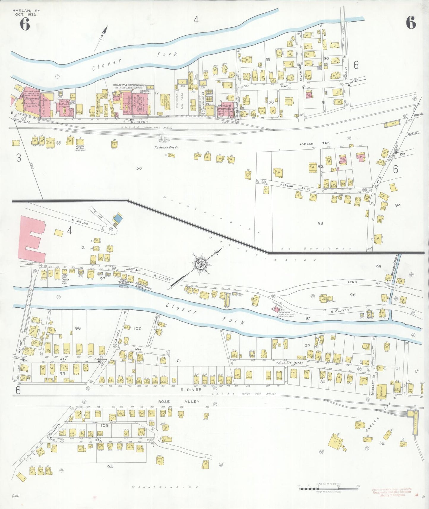 Sanborn Fire Insurance Map from Harlan, Harlan County, Kentucky (1932), Sheet #0006 - Historic Sanborn Fire Insurance Map Print, vintage old map wall art, antique decor, genealogy gift, Kentucky Kentucky map