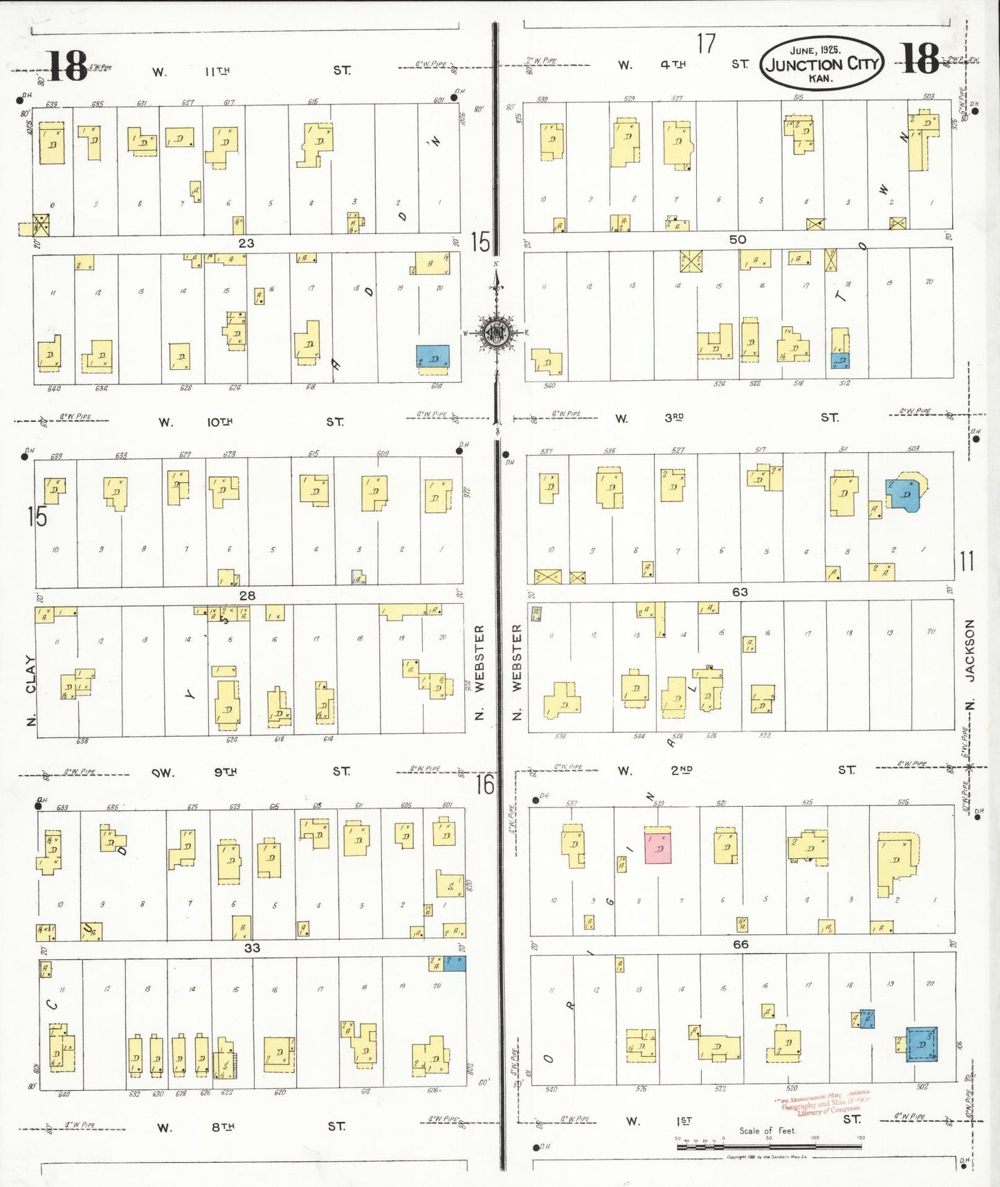 Sanborn Fire Insurance Map from Junction City, Geary County, Kansas (1925), Sheet #0018 - Historic Sanborn Fire Insurance Map Print, vintage old map wall art, antique decor, genealogy gift, Kansas Kansas map