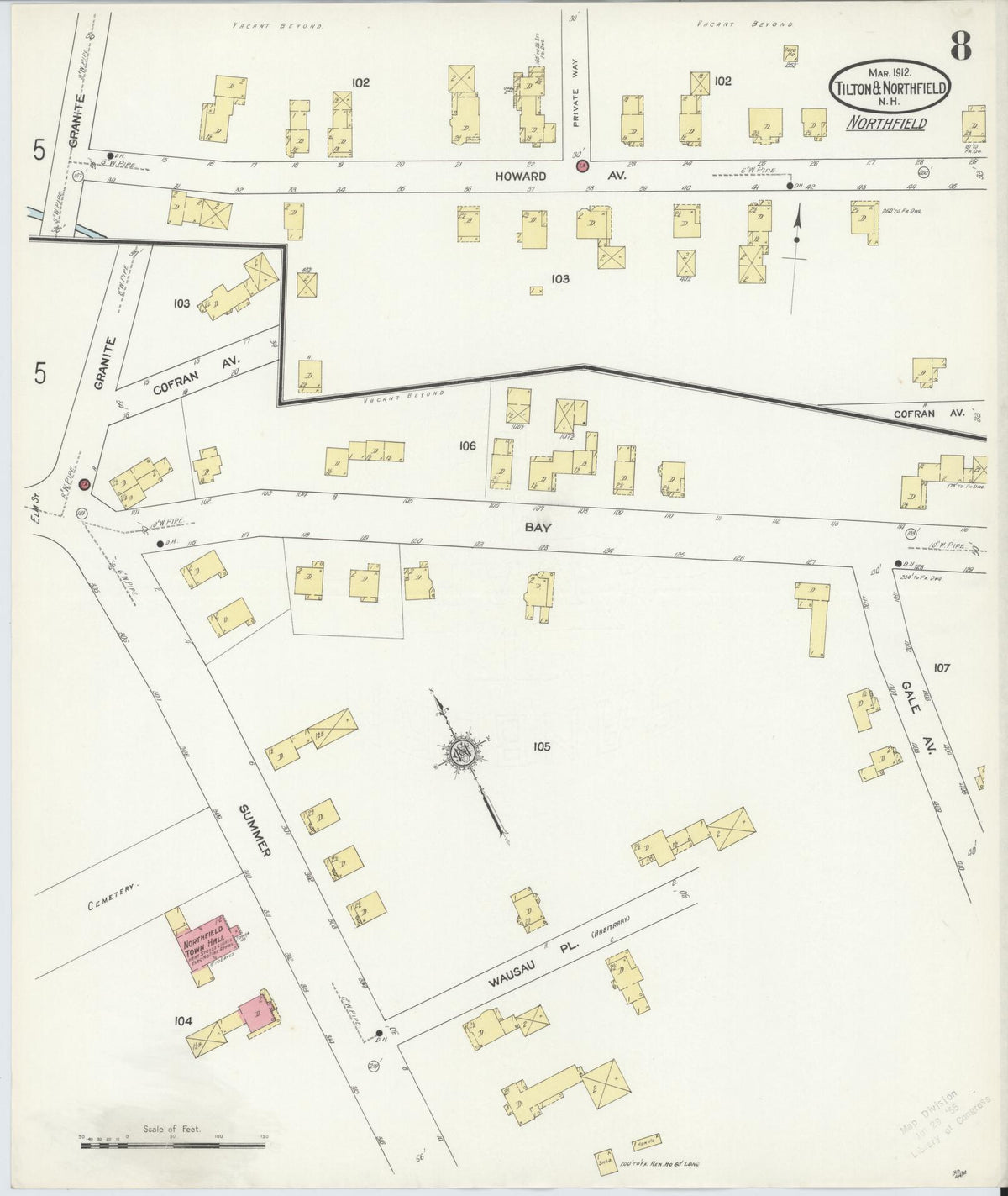 Sanborn Fire Insurance Map from Tilton, Belknap County, New Hampshire (1912), Sheet #0008 - Historic Sanborn Fire Insurance Map Print, vintage old map wall art, antique decor, genealogy gift, New Hampshire New Hampshire map