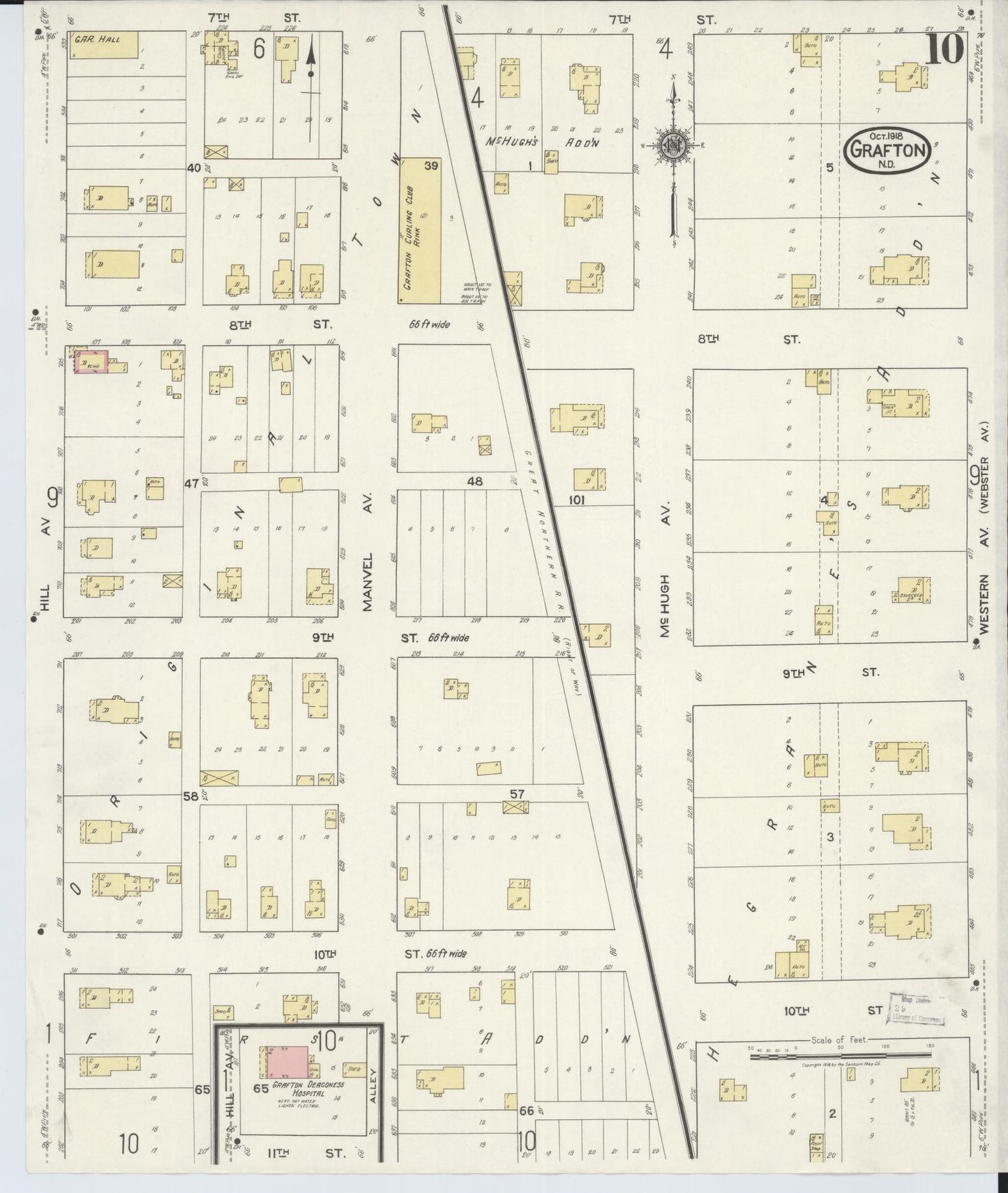 Sanborn Fire Insurance Map from Grafton, Walsh County, North Dakota (1918), Sheet #0010 - Historic Sanborn Fire Insurance Map Print, vintage old map wall art, antique decor, genealogy gift, North Dakota North Dakota map
