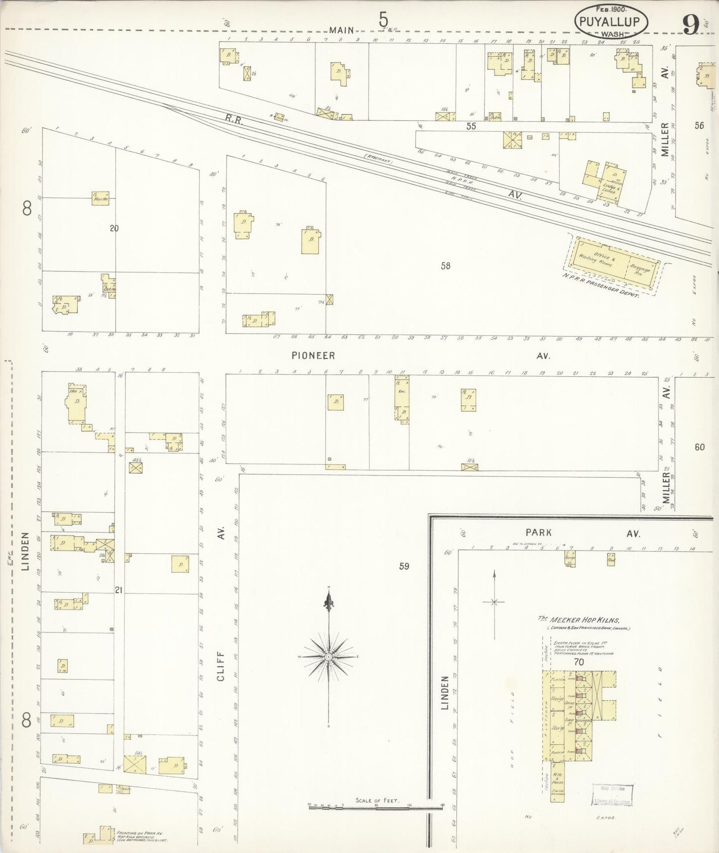 Sanborn Fire Insurance Map from Puyallup, Pierce County, Washington (1900), Sheet #0009 - Complete Map Set gallery image, historic Sanborn map, vintage wall art, Washington Washington