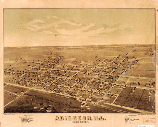 Abingdon, Ill., Knox Co., 1874. (1874) – Historic Bird’s-Eye View Panorama Print