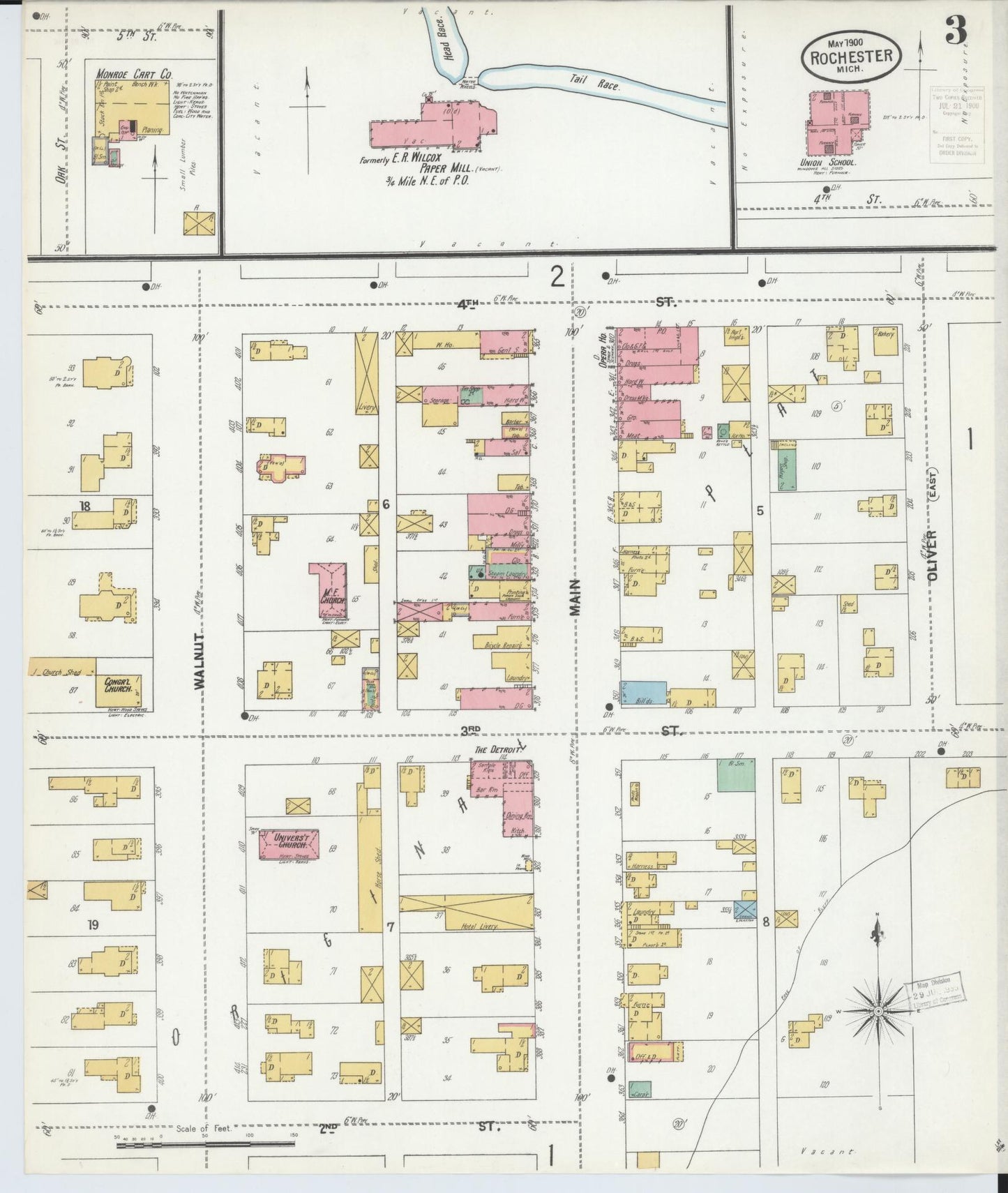 Sanborn Fire Insurance Map from Rochester, Oakland County, Michigan (1900), Sheet #0003 - Complete Map Set gallery image, historic Sanborn map, vintage wall art, Michigan Michigan