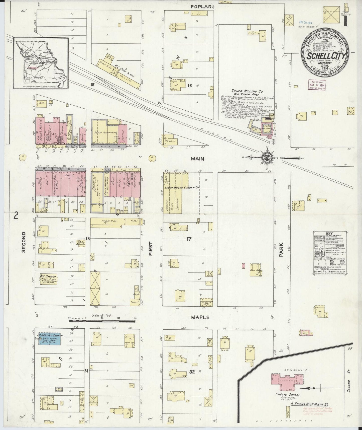 Sanborn Fire Insurance Map from Schell City, Vernon County, Missouri (1914), Sheet #0001 - Historic Sanborn Fire Insurance Map Print, vintage old map wall art, antique decor, genealogy gift, Missouri Missouri map