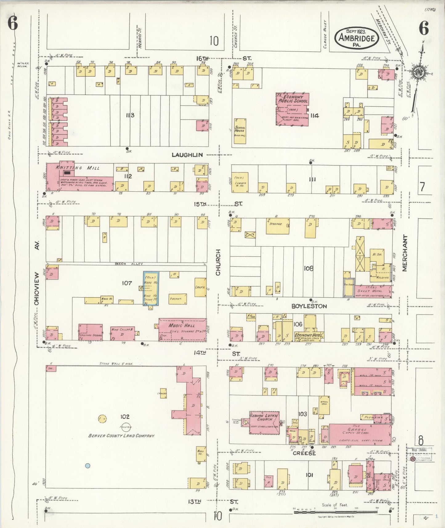 Sanborn Fire Insurance Map from Ambridge, Beaver County, Pennsylvania (1923), Sheet #0006 - Historic Sanborn Fire Insurance Map Print, vintage old map wall art, antique decor, genealogy gift, Pennsylvania Pennsylvania map