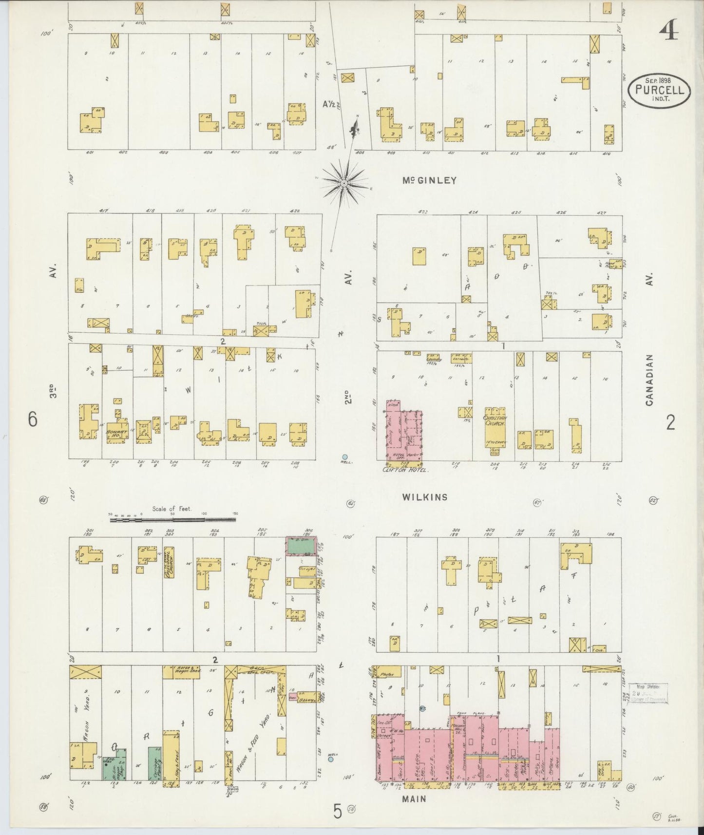 Sanborn Fire Insurance Map from Purcell, McClain County, Oklahoma (1898), Sheet #0004 - Historic Sanborn Fire Insurance Map Print, vintage old map wall art, antique decor, genealogy gift, Oklahoma Oklahoma map