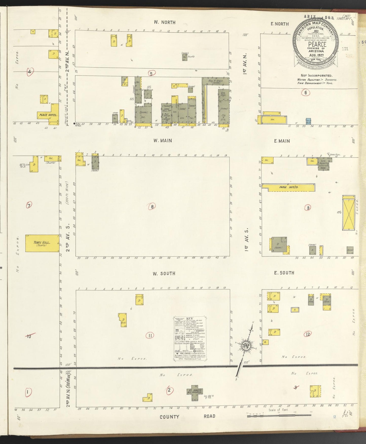 Sanborn Fire Insurance Map from Pearce, Cochise County, Arizona (1927), Sheet #0001 - Complete Map Set gallery image, historic Sanborn map, vintage wall art, Arizona Arizona