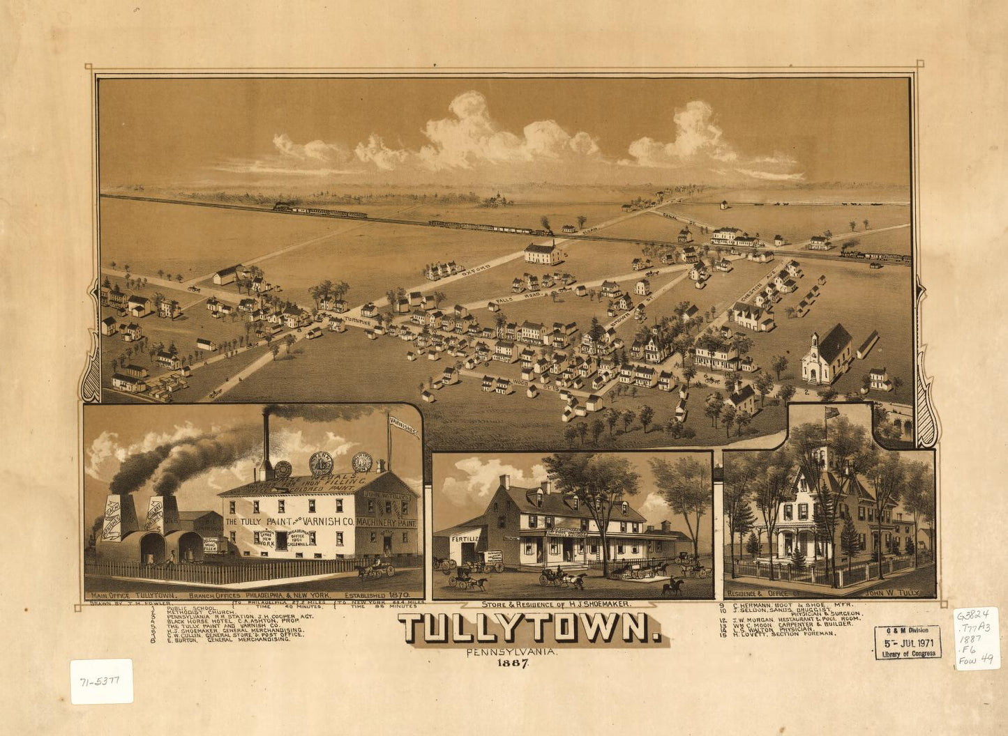 Tullytown, Pennsylvania 1887 (1887) – Historic Bird’s-Eye View Panorama Print