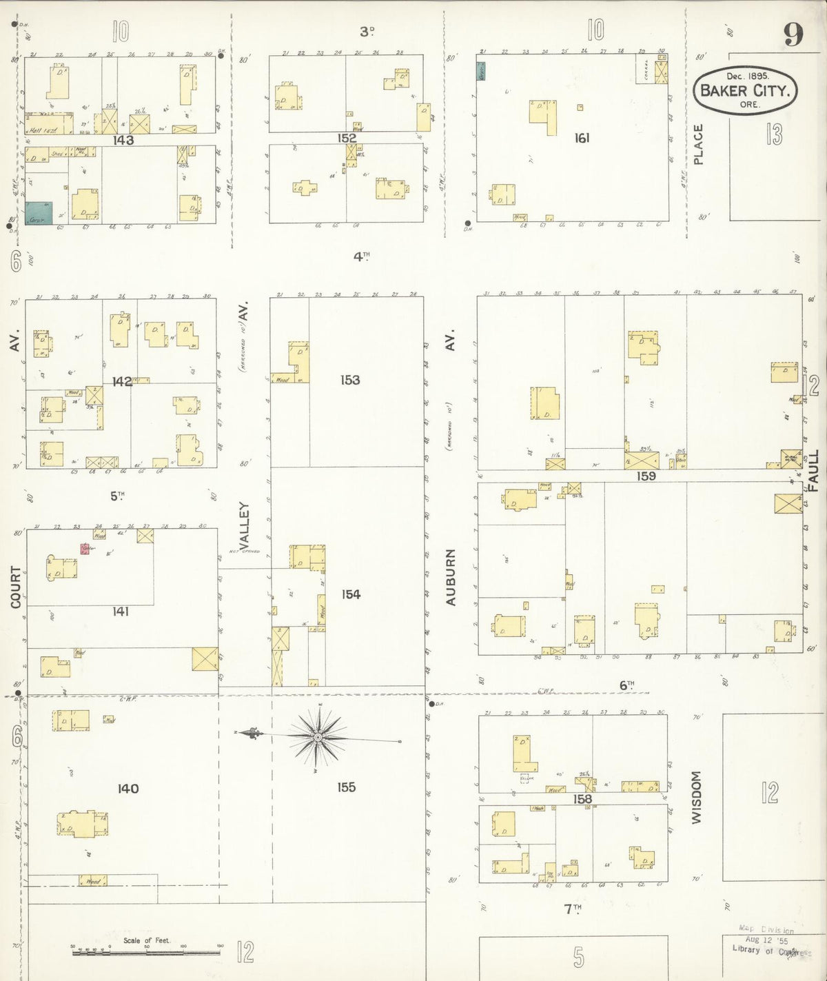 Sanborn Fire Insurance Map from Baker, Baker County, Oregon (1895), Sheet #0009 - Historic Sanborn Fire Insurance Map Print, vintage old map wall art, antique decor, genealogy gift, Oregon Oregon map