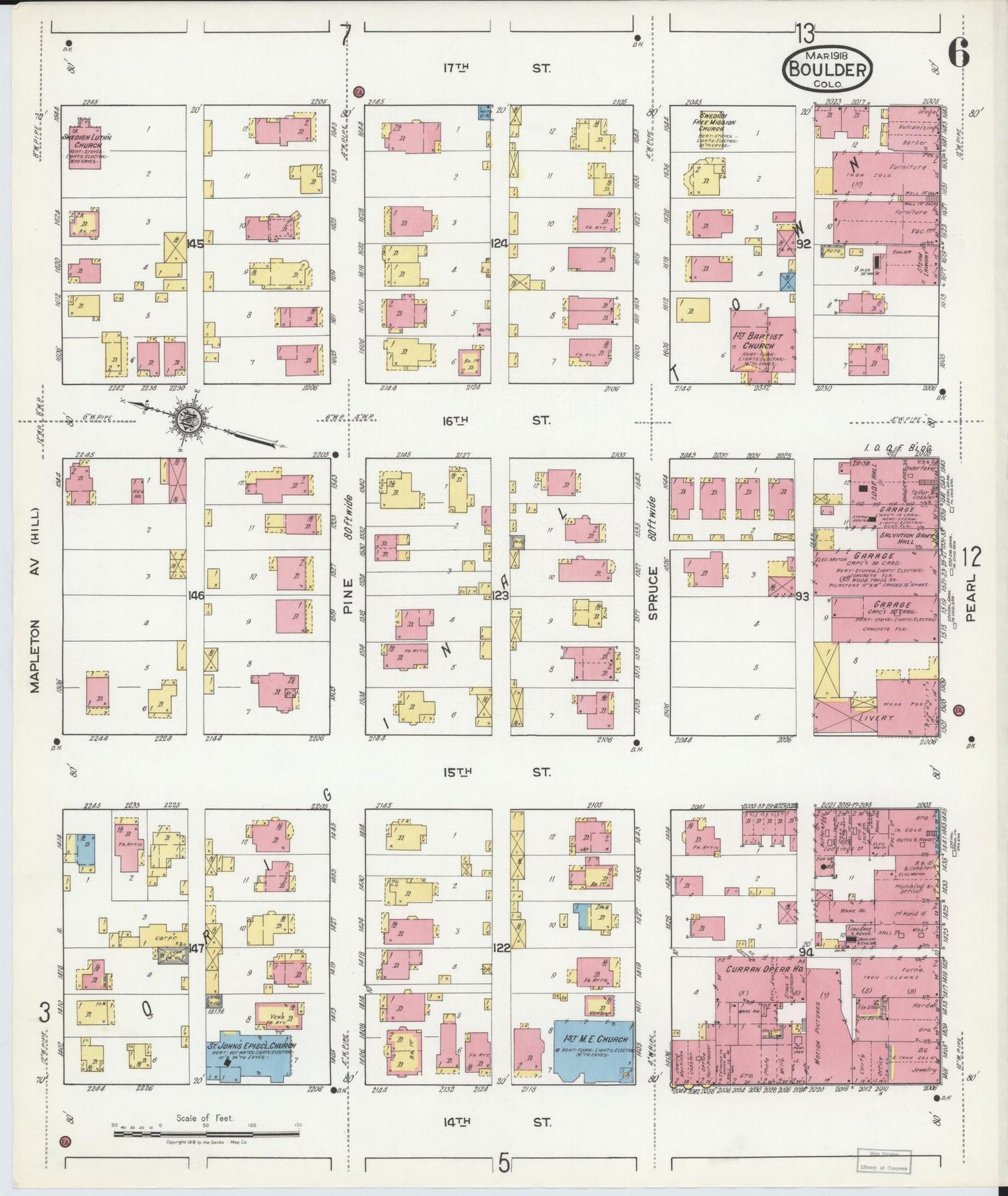 Sanborn Fire Insurance Map from Boulder, Boulder County, Colorado (1918), Sheet #0006 - Historic Sanborn Fire Insurance Map Print, vintage old map wall art, antique decor, genealogy gift, Colorado Colorado map