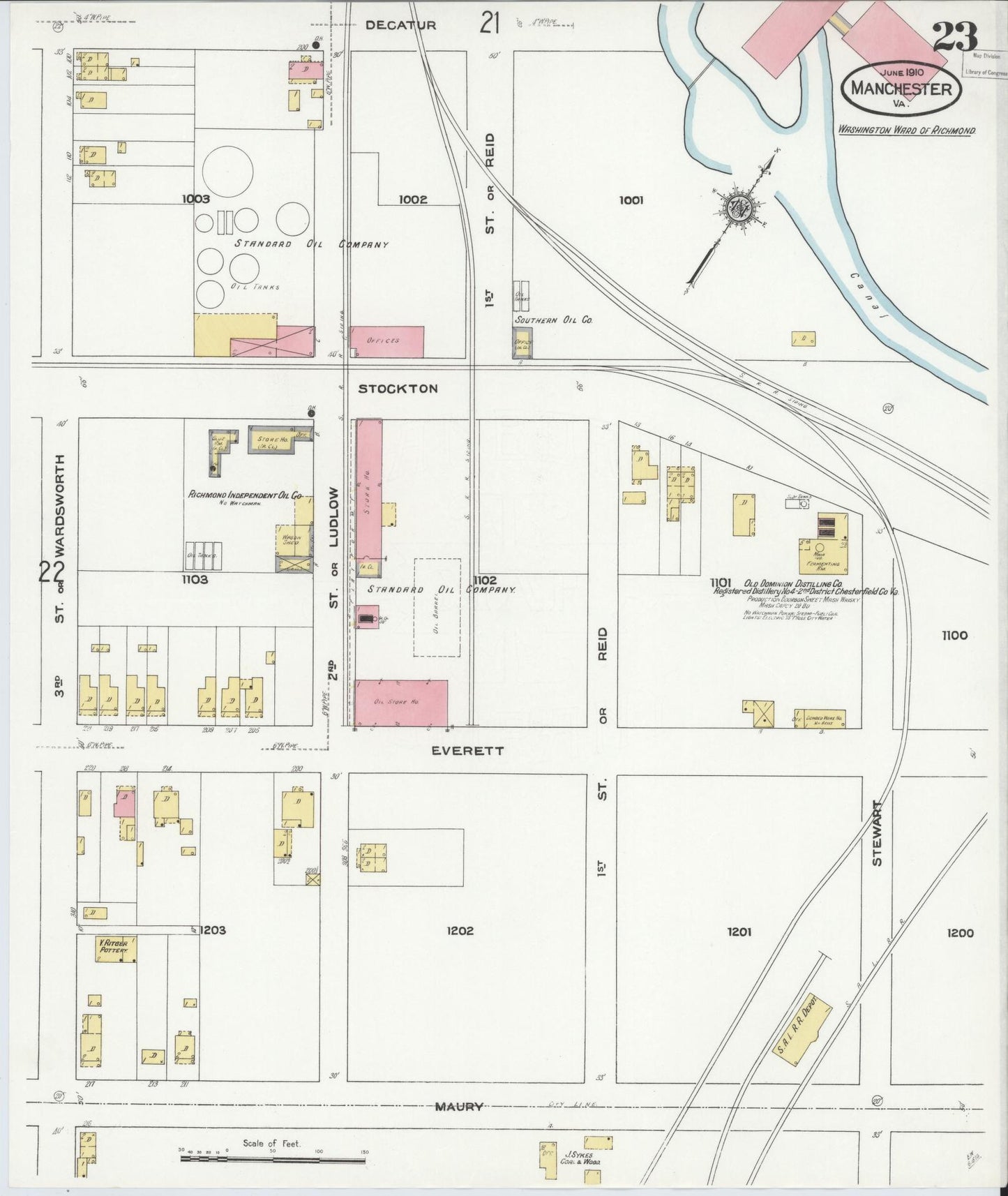Sanborn Fire Insurance Map from Manchester, Chesterfield County, Virginia. (1910), Sheet 23 – Historic Sanborn Fire Insurance Map Print