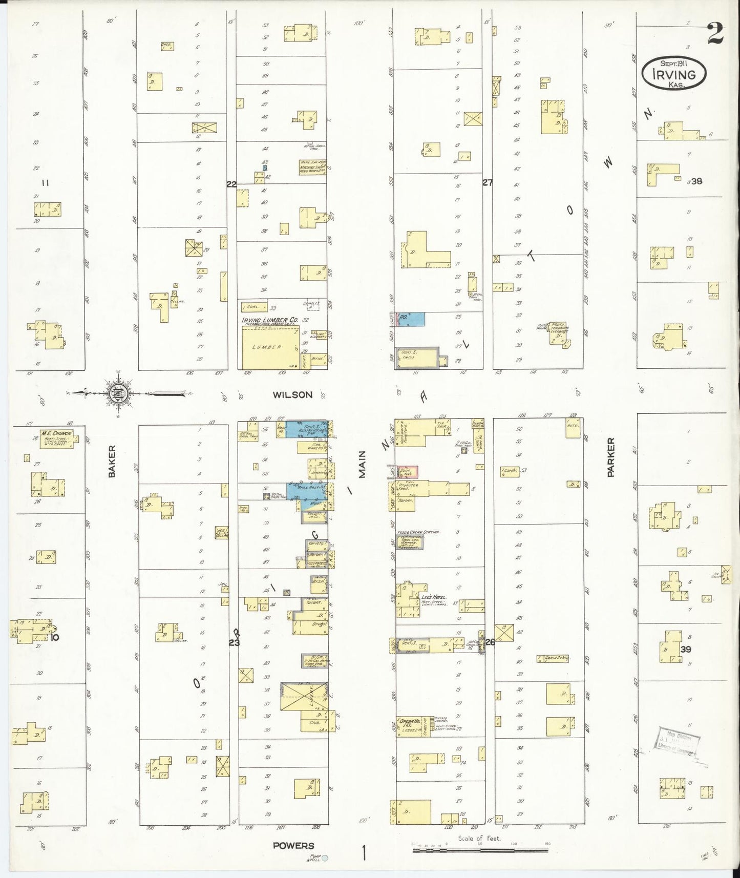 Sanborn Fire Insurance Map from Irving, Marshall County, Kansas (1911), Sheet #0002 - Historic Sanborn Fire Insurance Map Print, vintage old map wall art, antique decor, genealogy gift, Kansas Kansas map