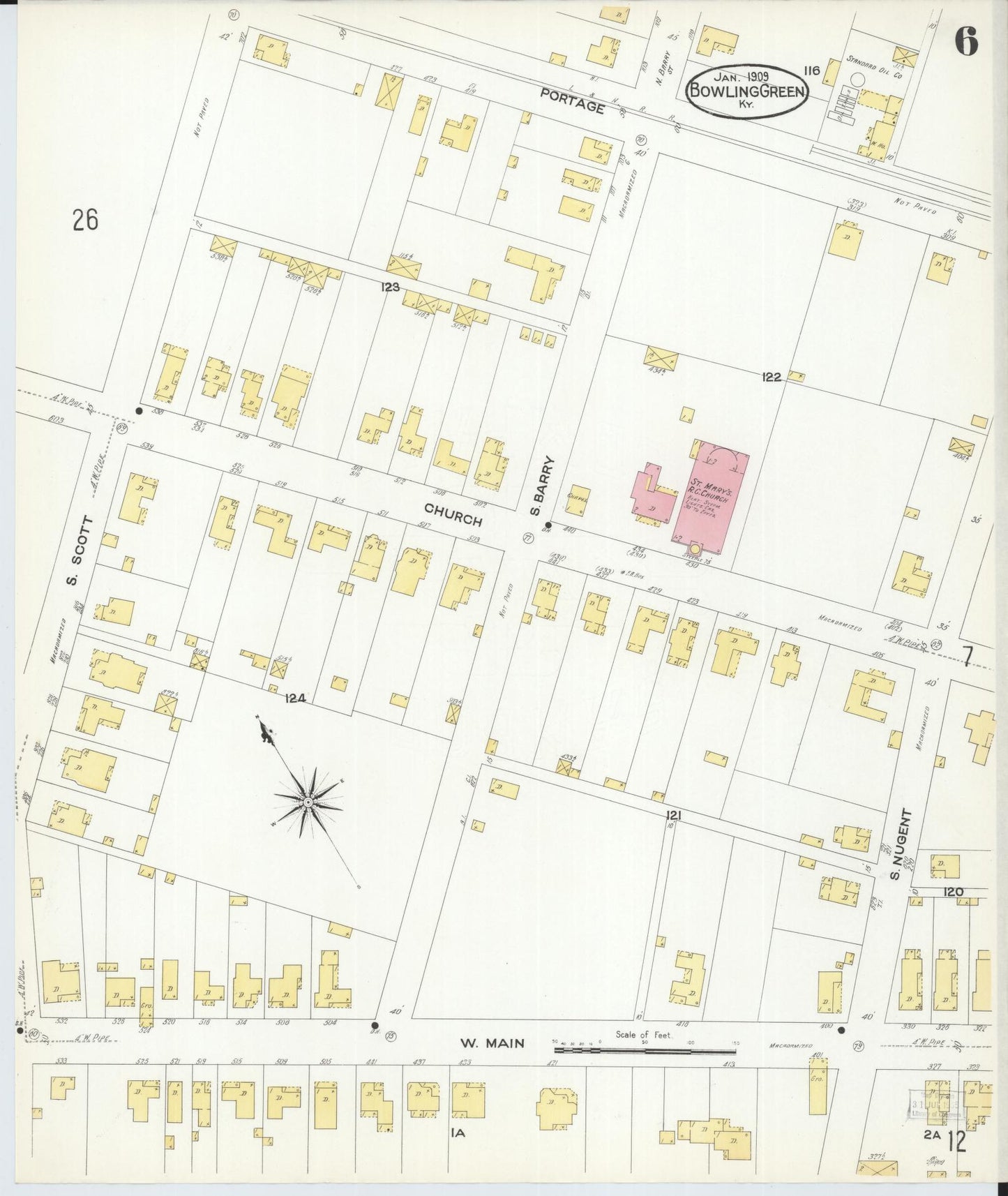Sanborn Fire Insurance Map from Bowling Green, Warren County, Kentucky (1909), Sheet #0006 - Historic Sanborn Fire Insurance Map Print, vintage old map wall art, antique decor, genealogy gift, Kentucky Kentucky map
