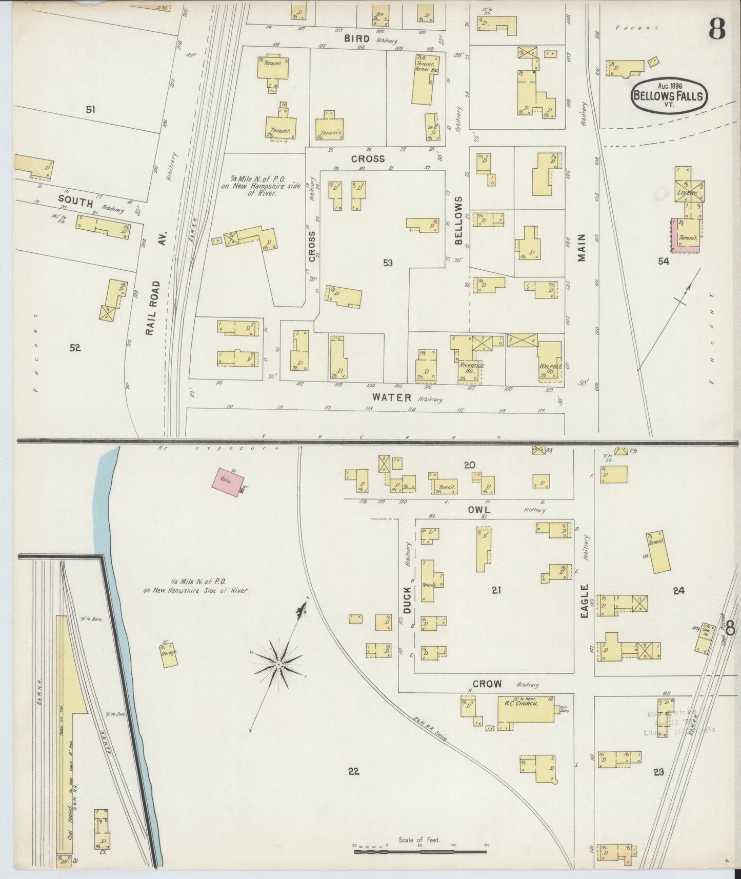Sanborn Fire Insurance Map from Bellows Falls, Windham County, Vermont (1896), Sheet #0008 - Complete Map Set gallery image, historic Sanborn map, vintage wall art, Vermont Vermont