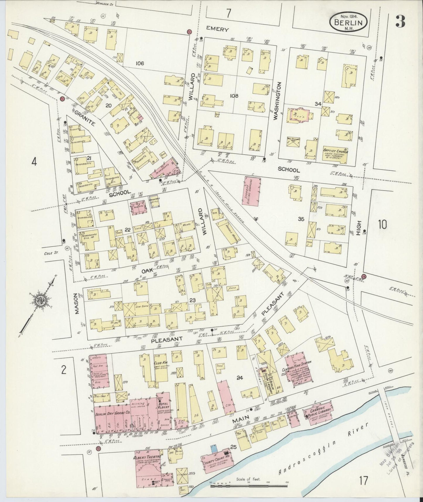 Sanborn Fire Insurance Map from Berlin, Coos County, New Hampshire (1914), Sheet #0003 - Historic Sanborn Fire Insurance Map Print, vintage old map wall art, antique decor, genealogy gift, New Hampshire New Hampshire map