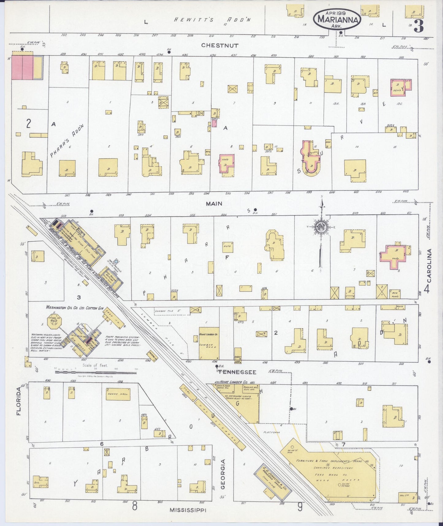 Sanborn Fire Insurance Map from Marianna, Lee County, Arkansas (1919), Sheet #0003 - Historic Sanborn Fire Insurance Map Print, vintage old map wall art, antique decor, genealogy gift, Arkansas Arkansas map