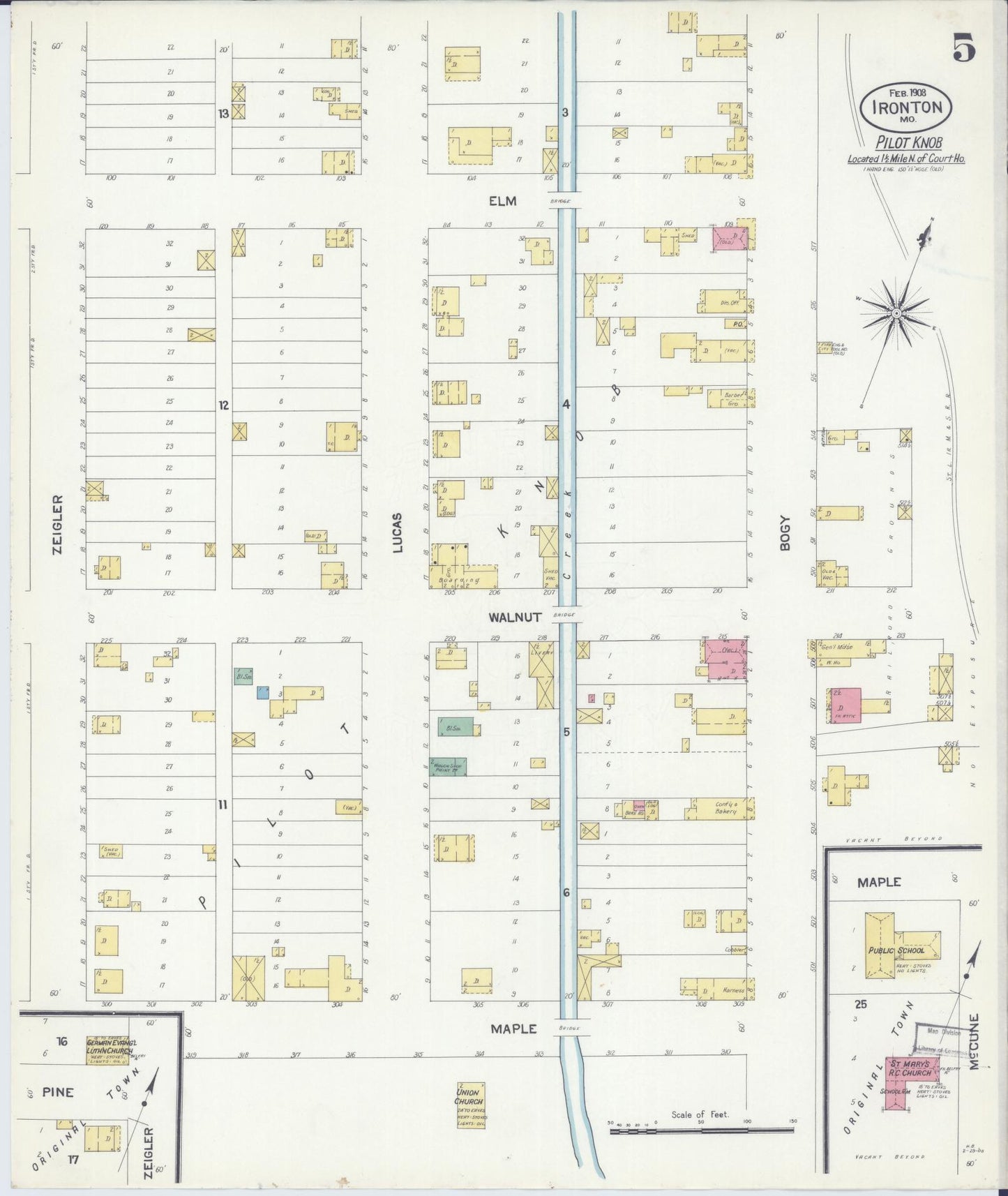 Sanborn Fire Insurance Map from Ironton, Iron County, Missouri (1908), Sheet #0005 - Historic Sanborn Fire Insurance Map Print, vintage old map wall art, antique decor, genealogy gift, Missouri Missouri map