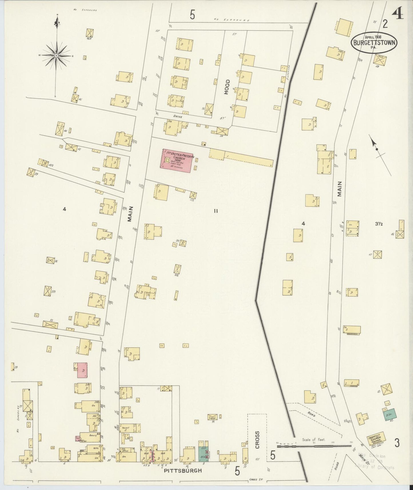 Sanborn Fire Insurance Map from Burgettstown, Washington County, Pennsylvania (1908), Sheet #0004 - Historic Sanborn Fire Insurance Map Print, vintage old map wall art, antique decor, genealogy gift, Pennsylvania Pennsylvania map