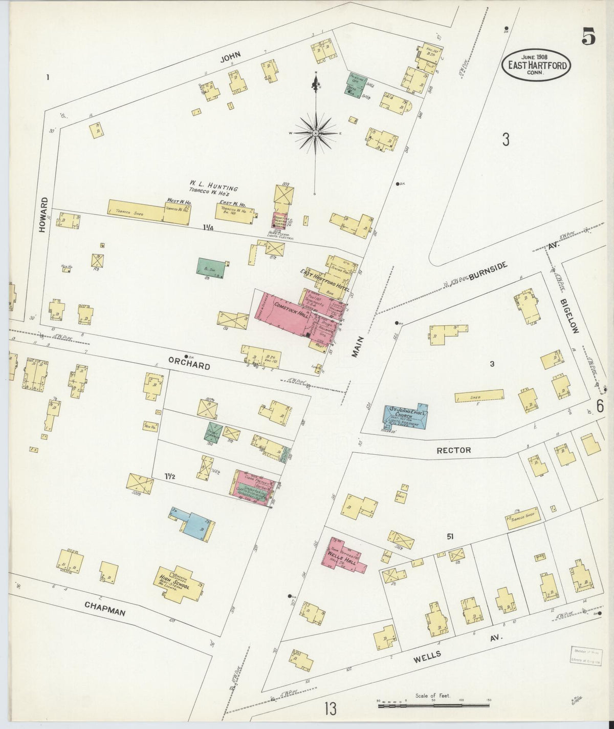 Sanborn Fire Insurance Map from East Hartford, Hartford County, Connecticut (1908), Sheet #0005 - Historic Sanborn Fire Insurance Map Print, vintage old map wall art, antique decor, genealogy gift, Connecticut Connecticut map