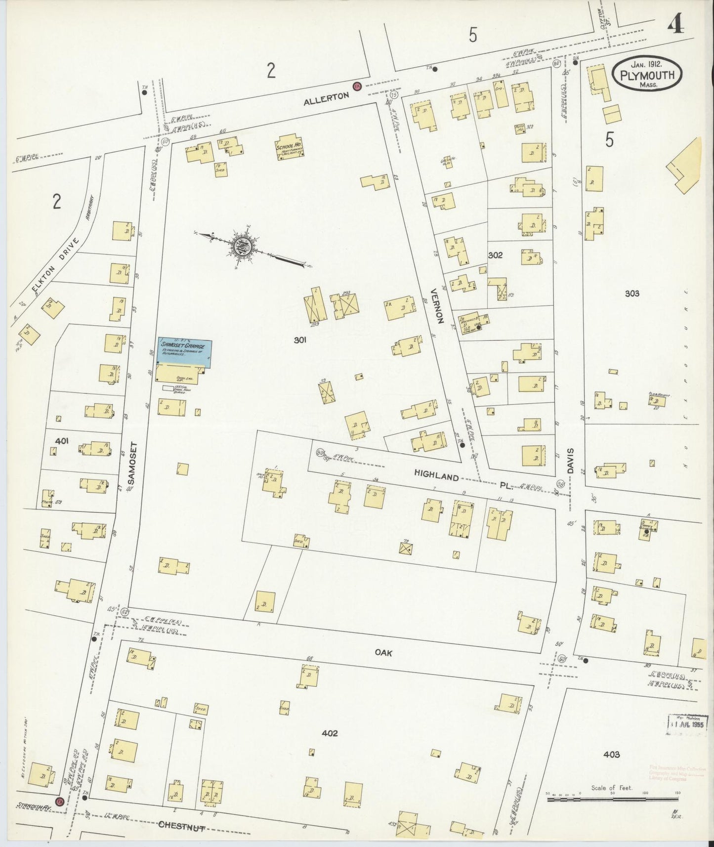Sanborn Fire Insurance Map from Plymouth, Plymouth County, Massachusetts (1912), Sheet #0004 - Historic Sanborn Fire Insurance Map Print, vintage old map wall art, antique decor, genealogy gift, Massachusetts Massachusetts map
