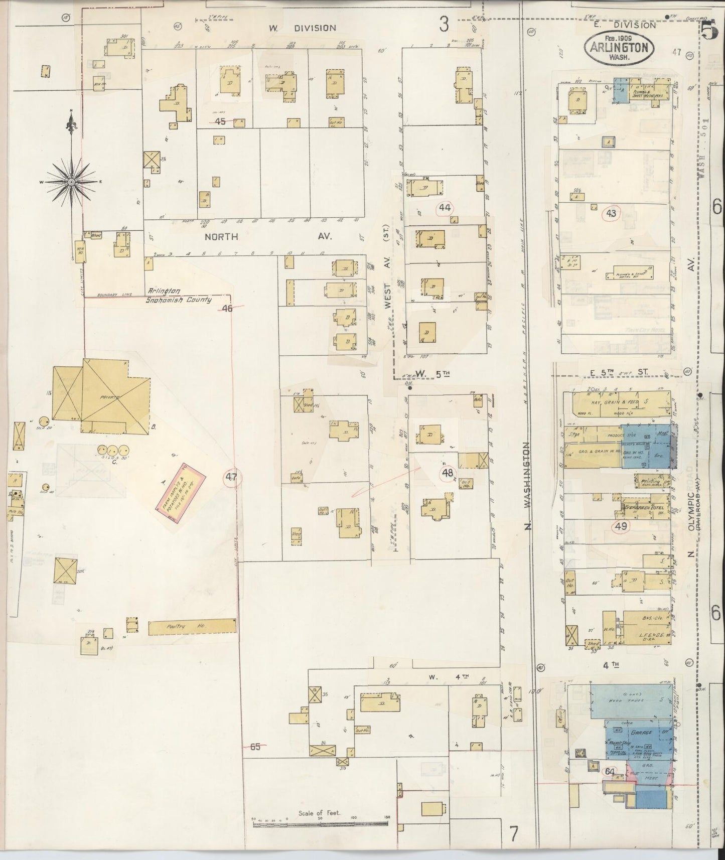 Sanborn Fire Insurance Map from Arlington, Snohomish County, Washington (1940), Sheet #0005 - Historic Sanborn Fire Insurance Map Print, vintage old map wall art, antique decor, genealogy gift, Washington Washington map