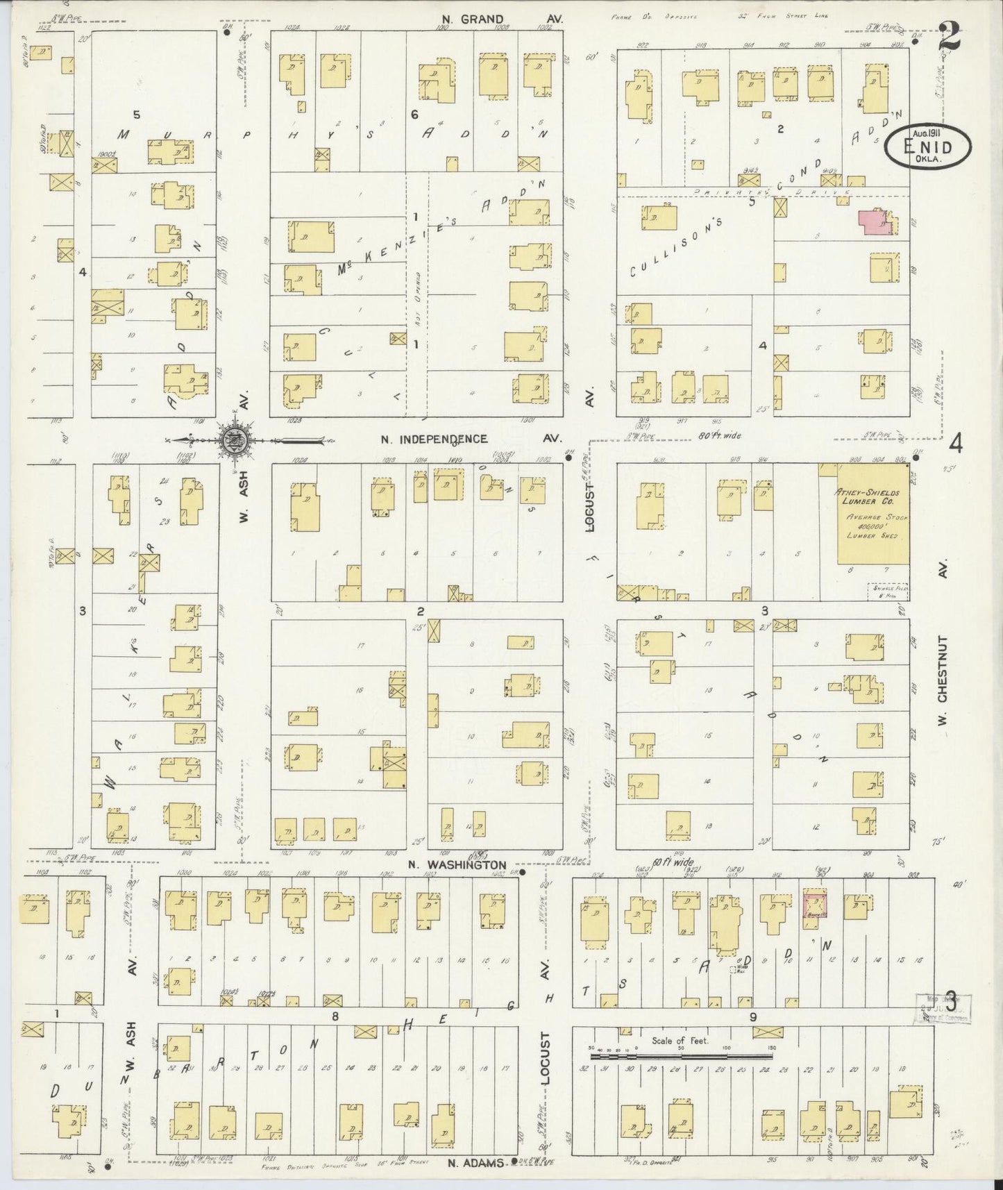 Sanborn Fire Insurance Map from Enid, Garfield County, Oklahoma (1911), Sheet #0002 - Historic Sanborn Fire Insurance Map Print, vintage old map wall art, antique decor, genealogy gift, Oklahoma Oklahoma map