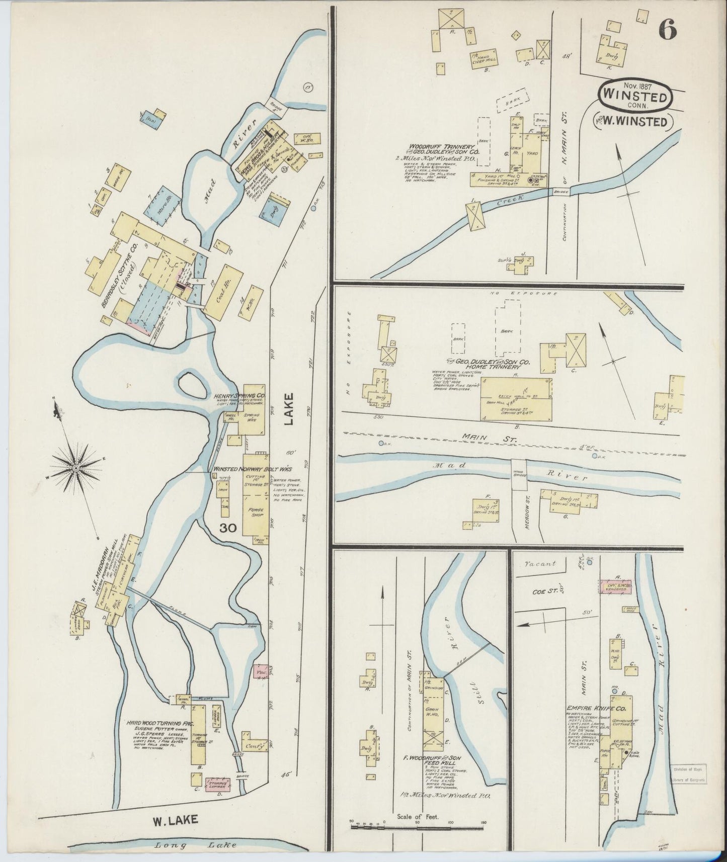 Sanborn Fire Insurance Map from Winsted, Litchfield County, Connecticut (1887), Sheet #0006 - Complete Map Set gallery image, historic Sanborn map, vintage wall art, Connecticut Connecticut