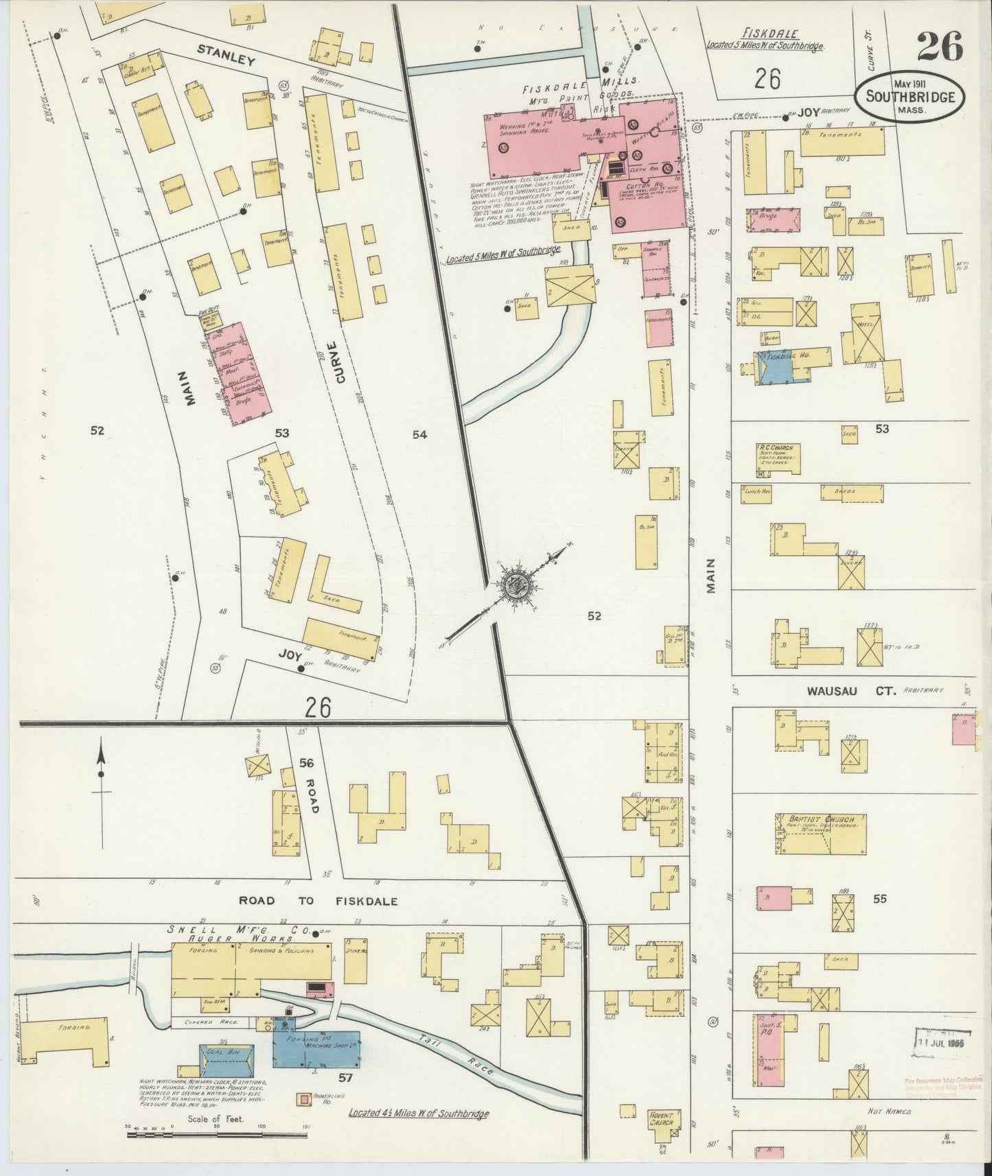 Sanborn Fire Insurance Map from Southbridge, Worcester County, Massachusetts (1911), Sheet #0026 - Historic Sanborn Fire Insurance Map Print, vintage old map wall art, antique decor, genealogy gift, Massachusetts Massachusetts map