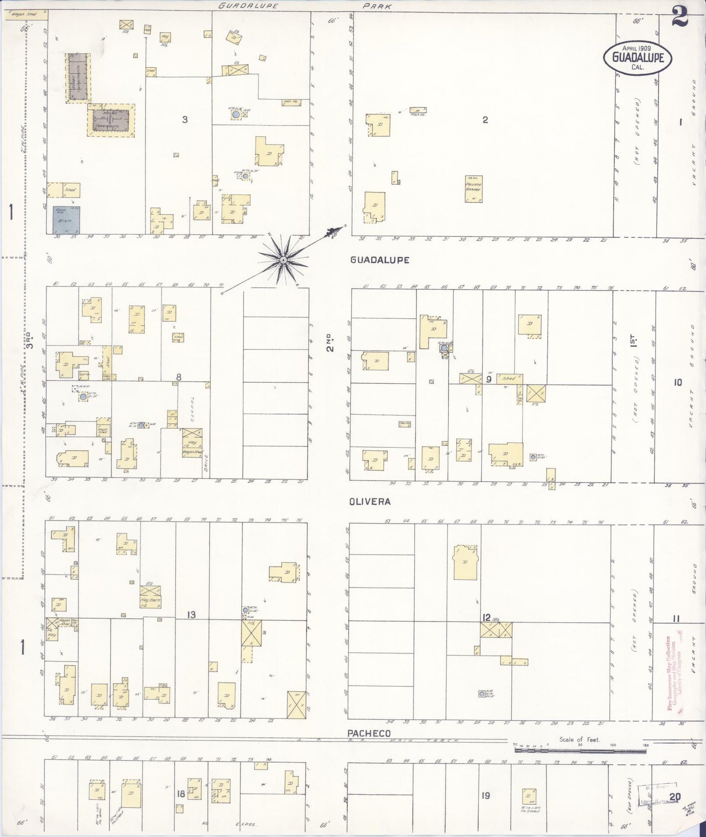 Sanborn Fire Insurance Map from Guadalupe, Santa Barbara County, California (1909), Sheet #0002 - Historic Sanborn Fire Insurance Map Print, vintage old map wall art, antique decor, genealogy gift, California California map