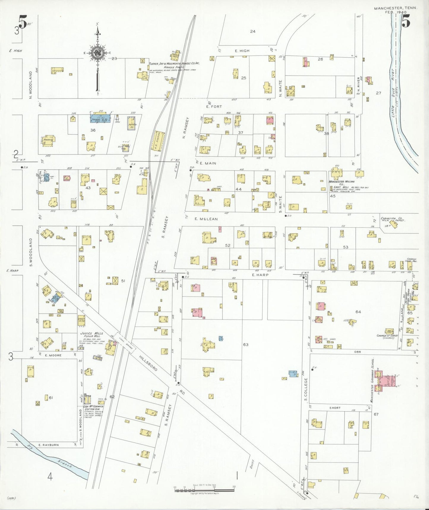 Sanborn Fire Insurance Map from Manchester, Coffee County, Tennessee. (1940), Sheet 5 – Historic Sanborn Fire Insurance Map Print