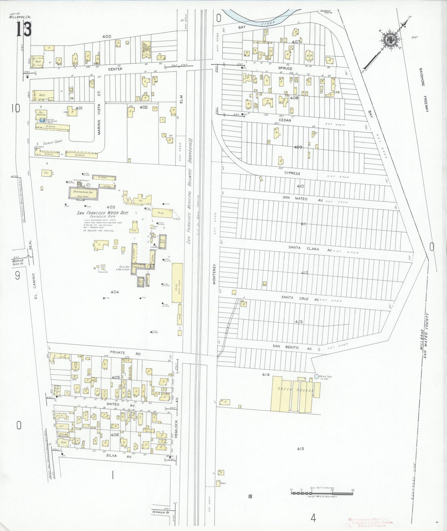 Sanborn Fire Insurance Map from Millbrae, San Mateo County, California (1949), Sheet #0013 - Historic Sanborn Fire Insurance Map Print, vintage old map wall art, antique decor, genealogy gift, California California map