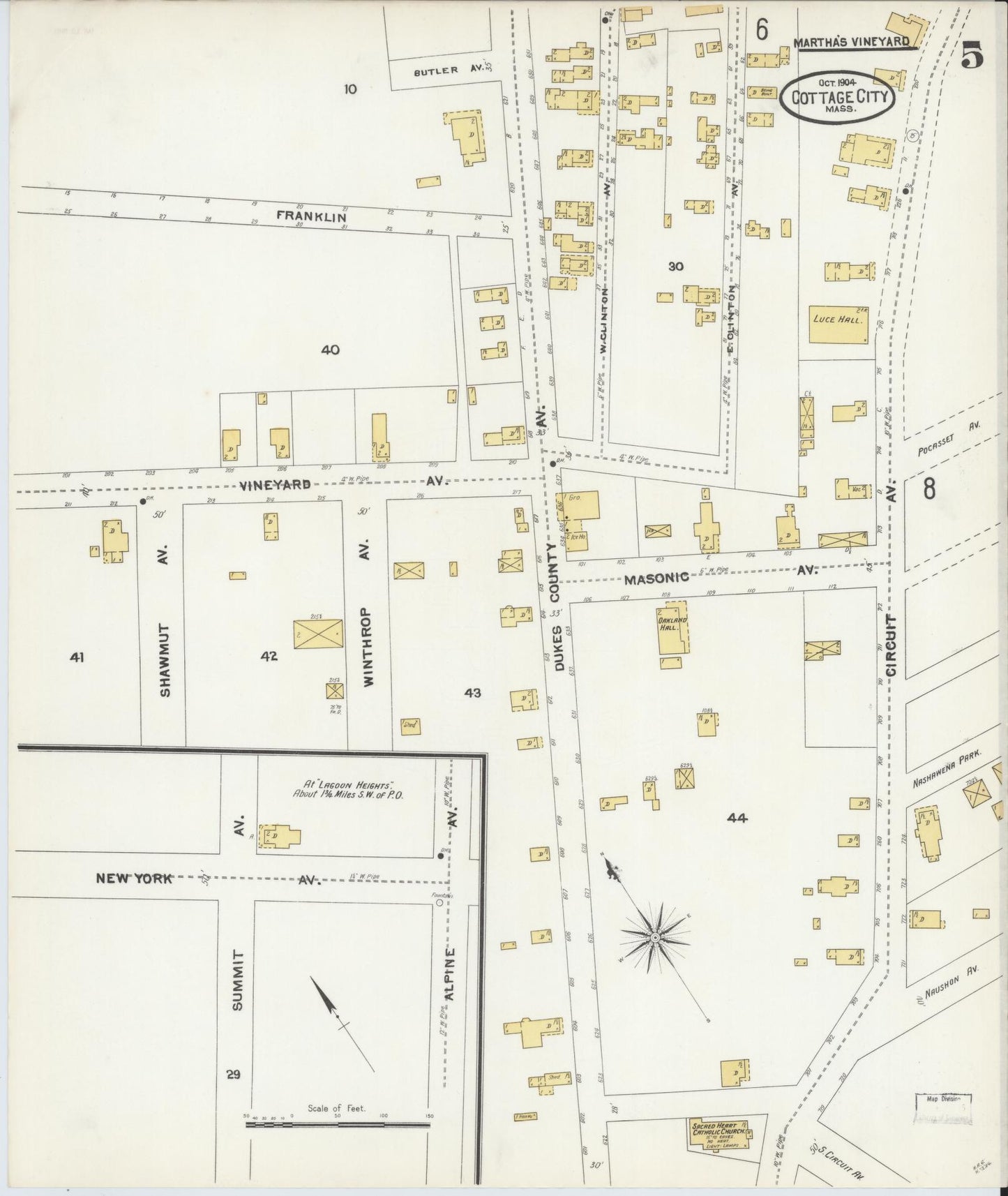 Sanborn Fire Insurance Map from Cottage City, Dukes County, Massachusetts (1904), Sheet #0005 - Historic Sanborn Fire Insurance Map Print, vintage old map wall art, antique decor, genealogy gift, Massachusetts Massachusetts map