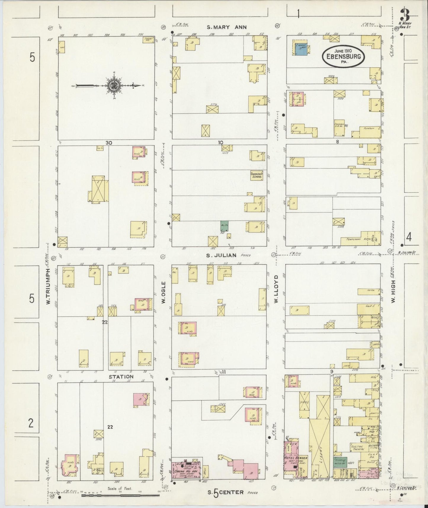 Sanborn Fire Insurance Map from Ebensburg, Cambria County, Pennsylvania (1910), Sheet #0003 - Historic Sanborn Fire Insurance Map Print, vintage old map wall art, antique decor, genealogy gift, Pennsylvania Pennsylvania map