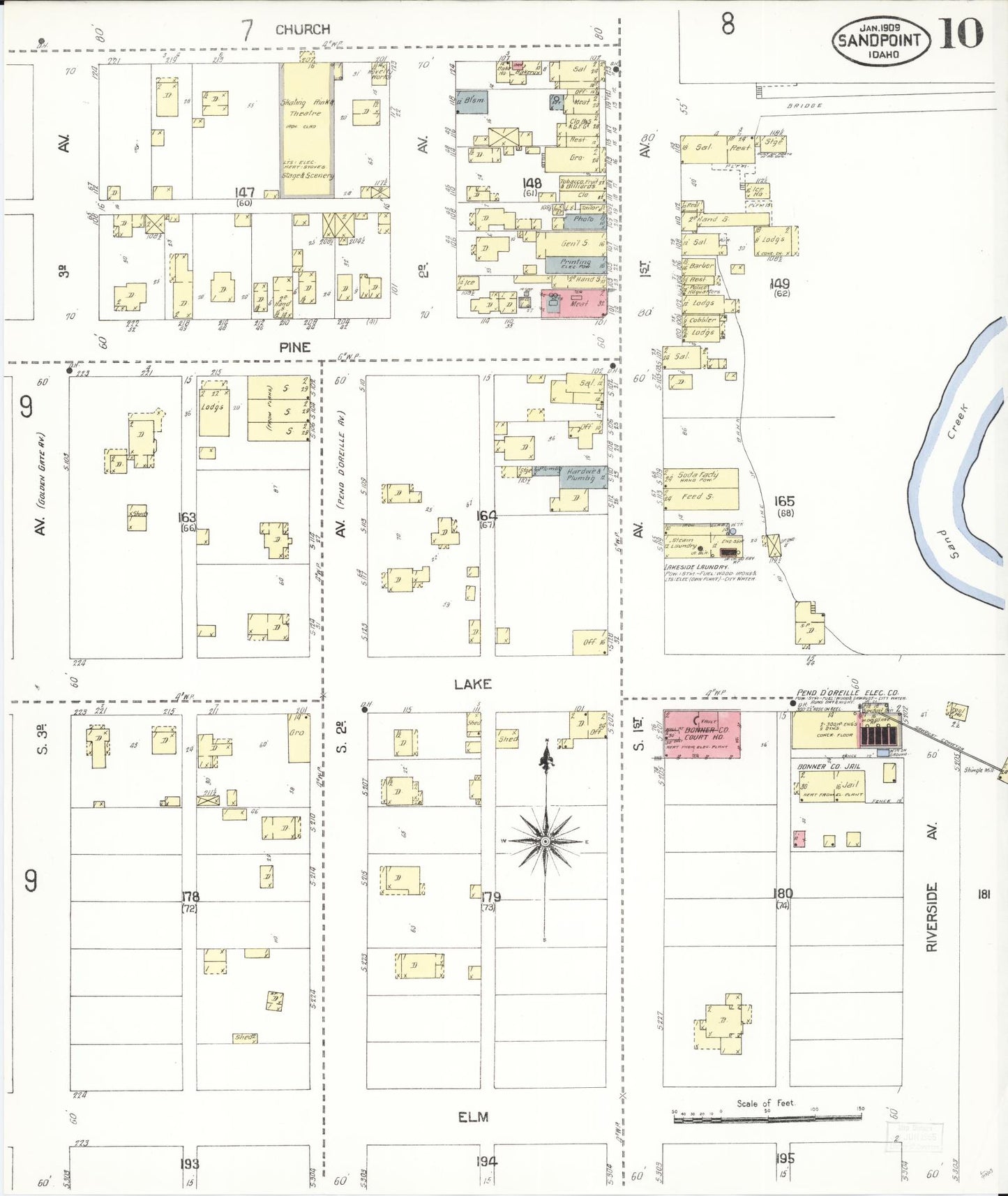 Sanborn Fire Insurance Map from Sandpoint, Bonner County, Idaho (1909), Sheet #0010 - Historic Sanborn Fire Insurance Map Print, vintage old map wall art, antique decor, genealogy gift, Idaho Idaho map
