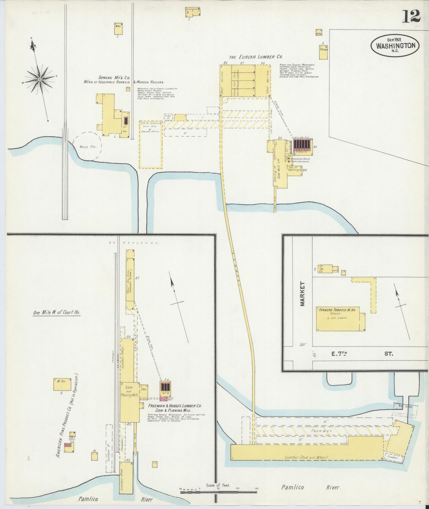 Sanborn Fire Insurance Map from Washington, Beaufort County, North Carolina (1901), Sheet #0012 - Historic Sanborn Fire Insurance Map Print, vintage old map wall art, antique decor, genealogy gift, Washington Washington map