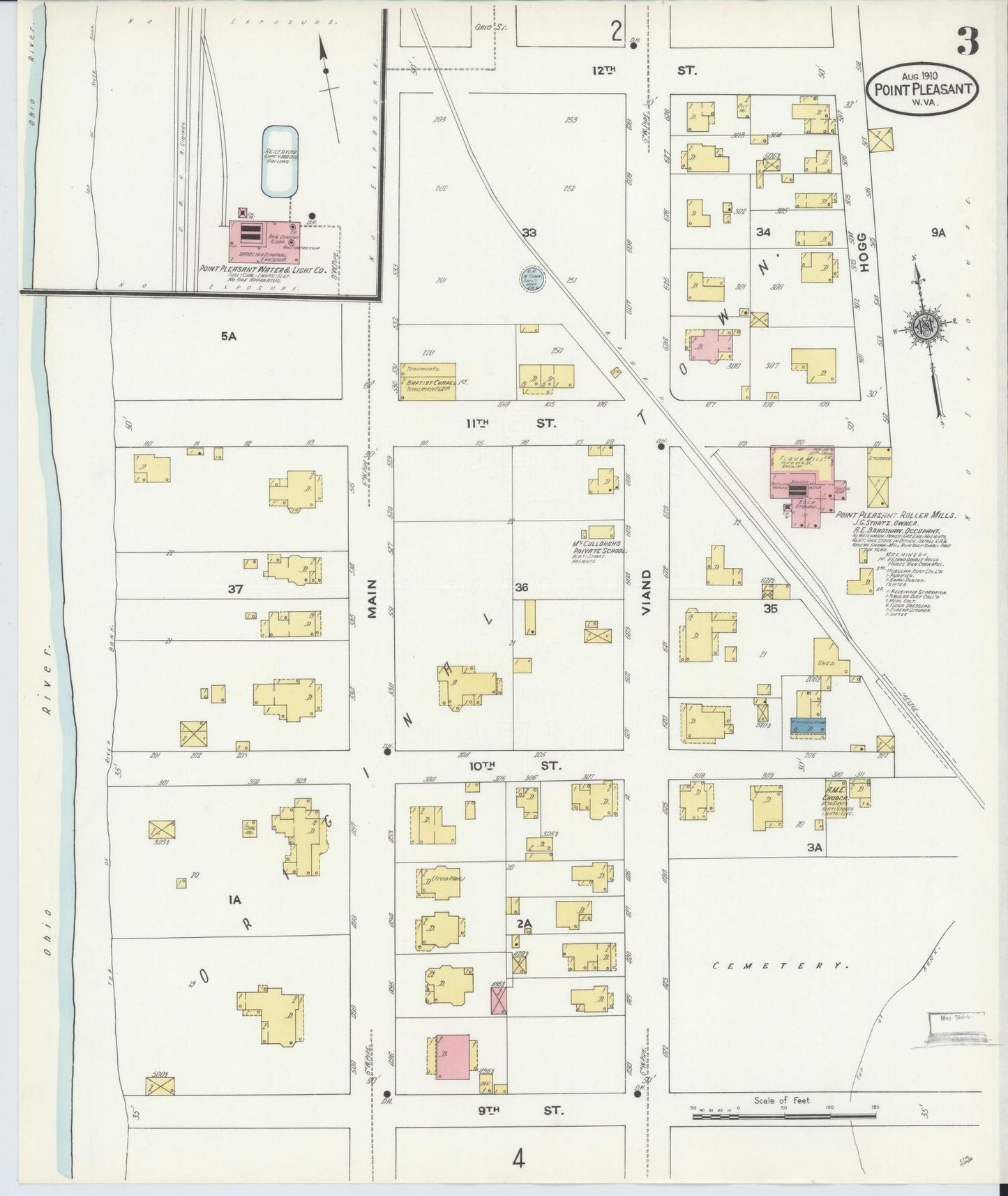 Sanborn Fire Insurance Map from Point Pleasant, Mason County, West Virginia (1910), Sheet #0003 - Historic Sanborn Fire Insurance Map Print, vintage old map wall art, antique decor, genealogy gift, West Virginia West Virginia map