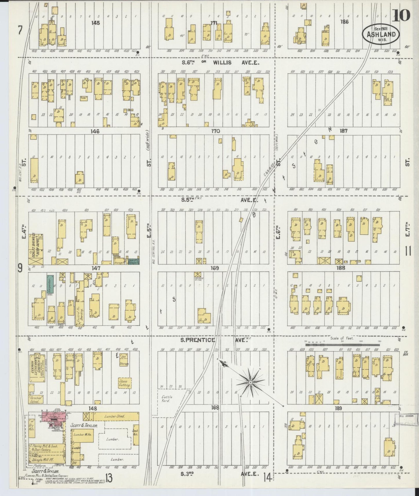 Sanborn Fire Insurance Map from Ashland, Ashland County, Wisconsin (1901), Sheet #0010 - Historic Sanborn Fire Insurance Map Print, vintage old map wall art, antique decor, genealogy gift, Wisconsin Wisconsin map
