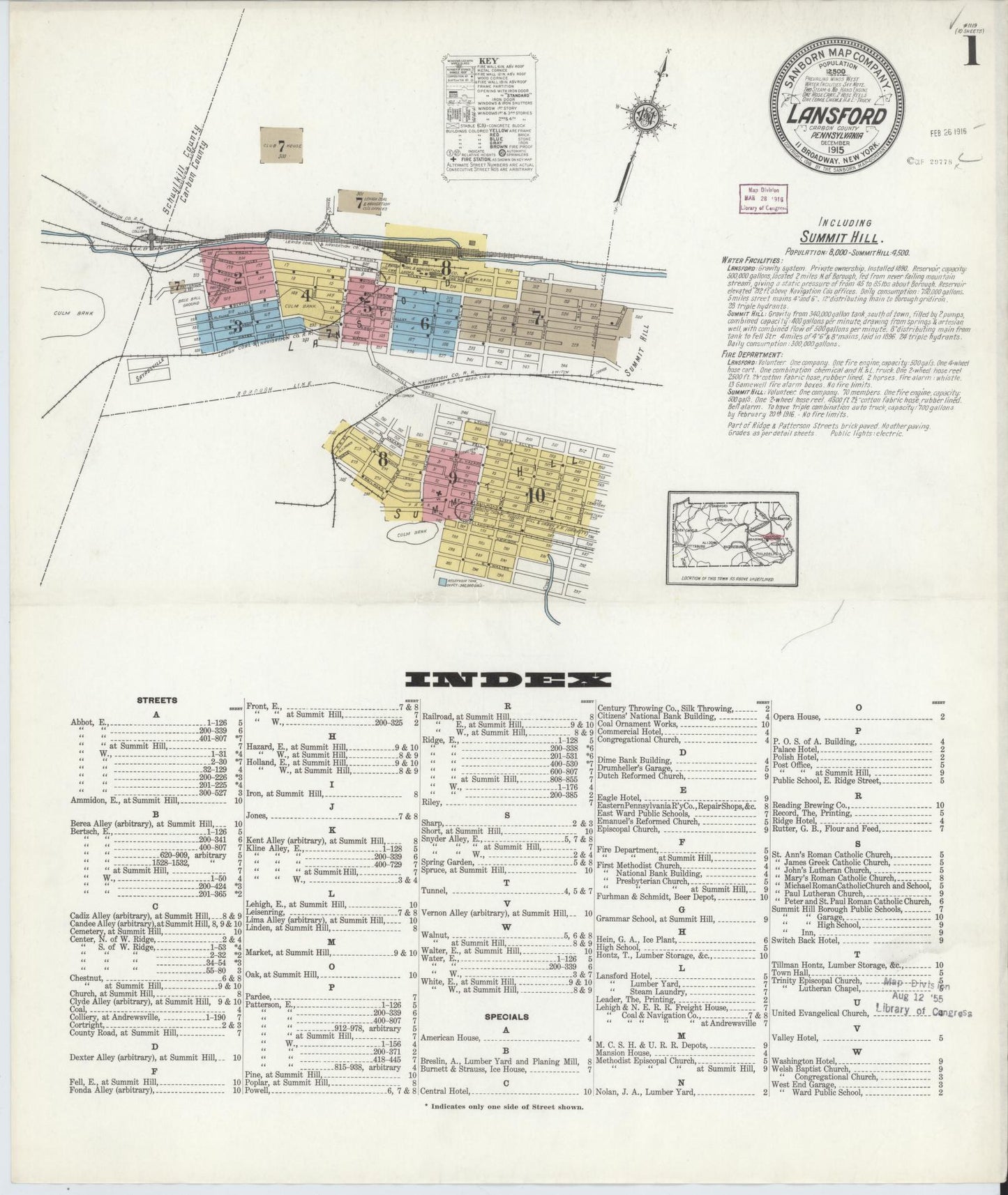 Sanborn Fire Insurance Map from Lansford, Carbon County, Pennsylvania. (1915) – Historic Sanborn Fire Insurance Map Print