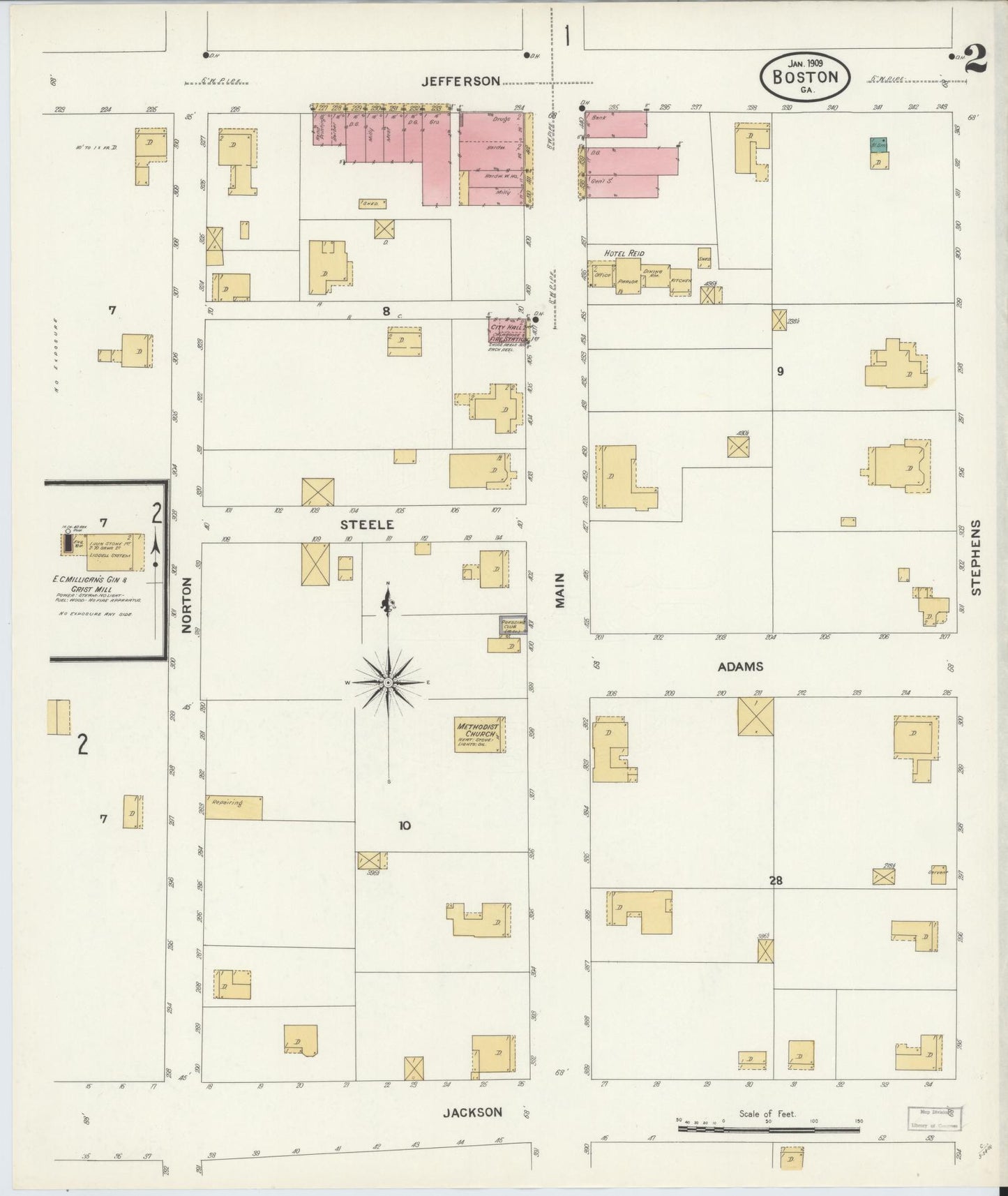 Sanborn Fire Insurance Map from Boston, Thomas County, Georgia (1909), Sheet #0002 - Historic Sanborn Fire Insurance Map Print, vintage old map wall art, antique decor, genealogy gift, Georgia Georgia map