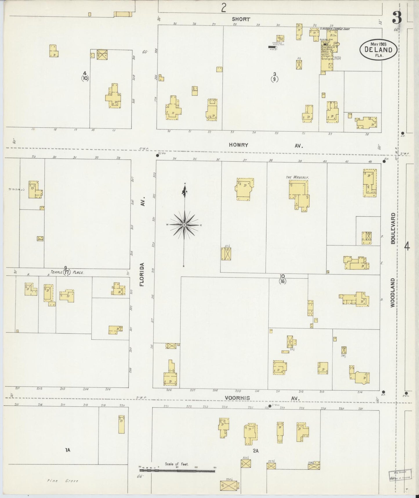 Sanborn Fire Insurance Map from De Land, Volusia County, Florida (1903), Sheet #0003 - Historic Sanborn Fire Insurance Map Print, vintage old map wall art, antique decor, genealogy gift, Florida Florida map