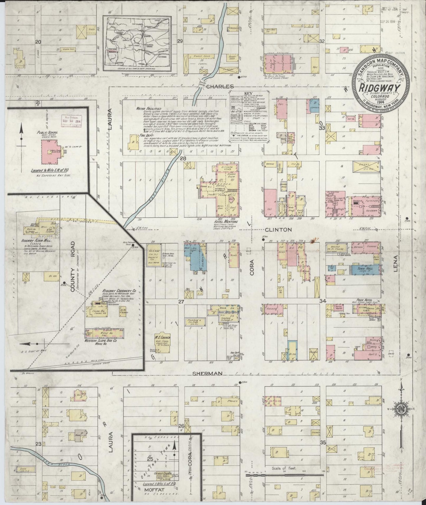 Sanborn Fire Insurance Map from Ridgway, Ouray County, Colorado (1914), Sheet #0001 - Historic Sanborn Fire Insurance Map Print, vintage old map wall art, antique decor, genealogy gift, Colorado Colorado map