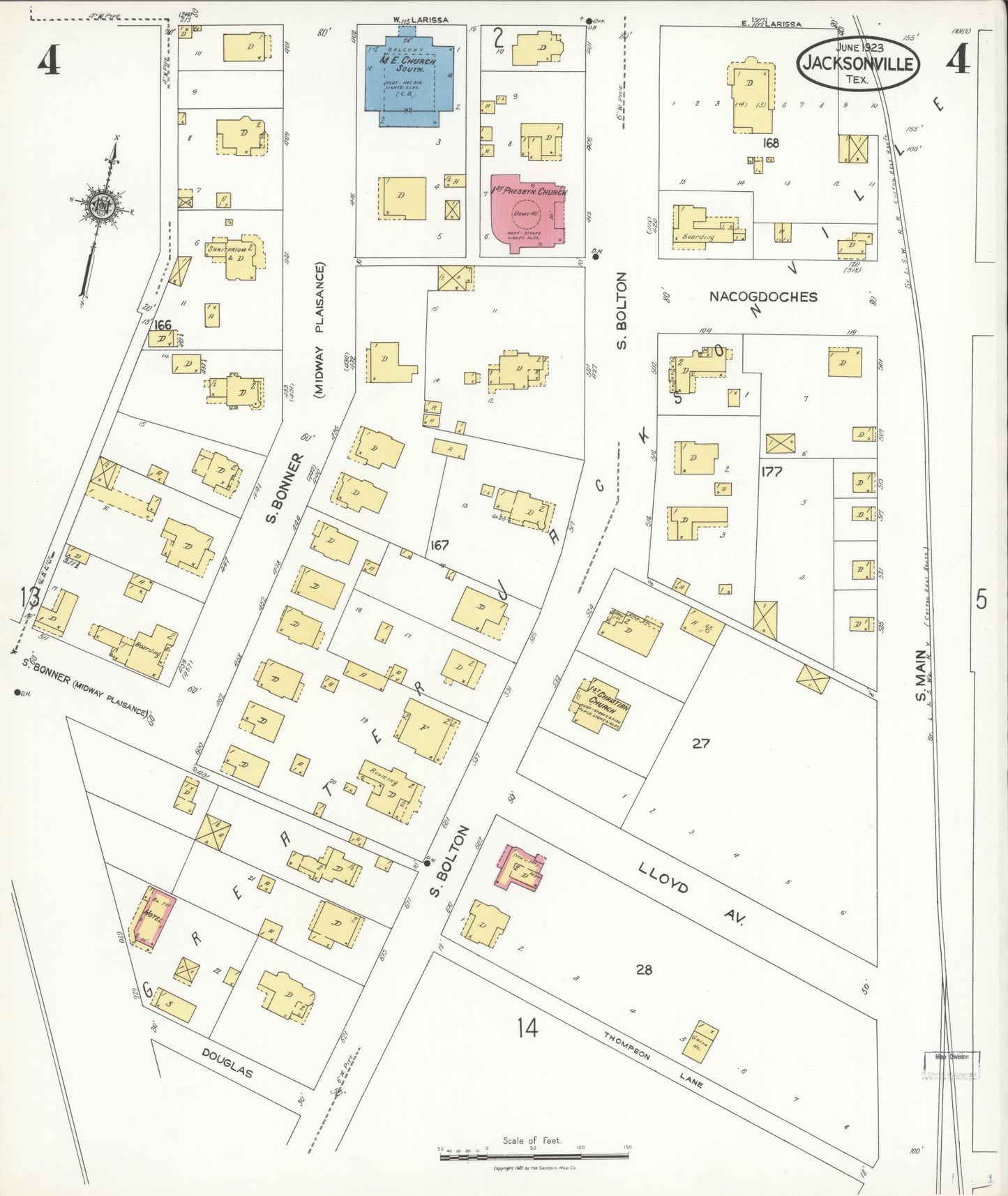 Sanborn Fire Insurance Map from Jacksonville, Cherokee County, Texas. (1923), Sheet 4 – Historic Sanborn Fire Insurance Map Print