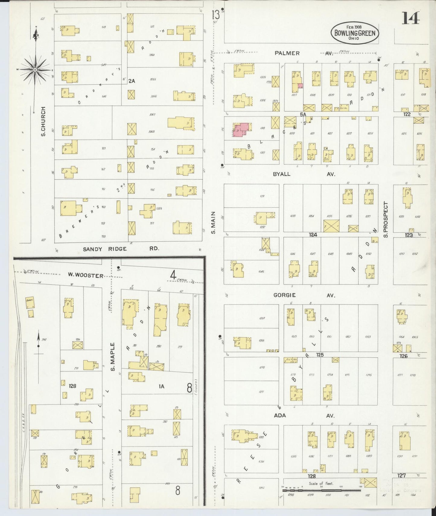 Sanborn Fire Insurance Map from Bowling Green, Wood County, Ohio (1908), Sheet #0014 - Complete Map Set gallery image, historic Sanborn map, vintage wall art, Ohio Ohio