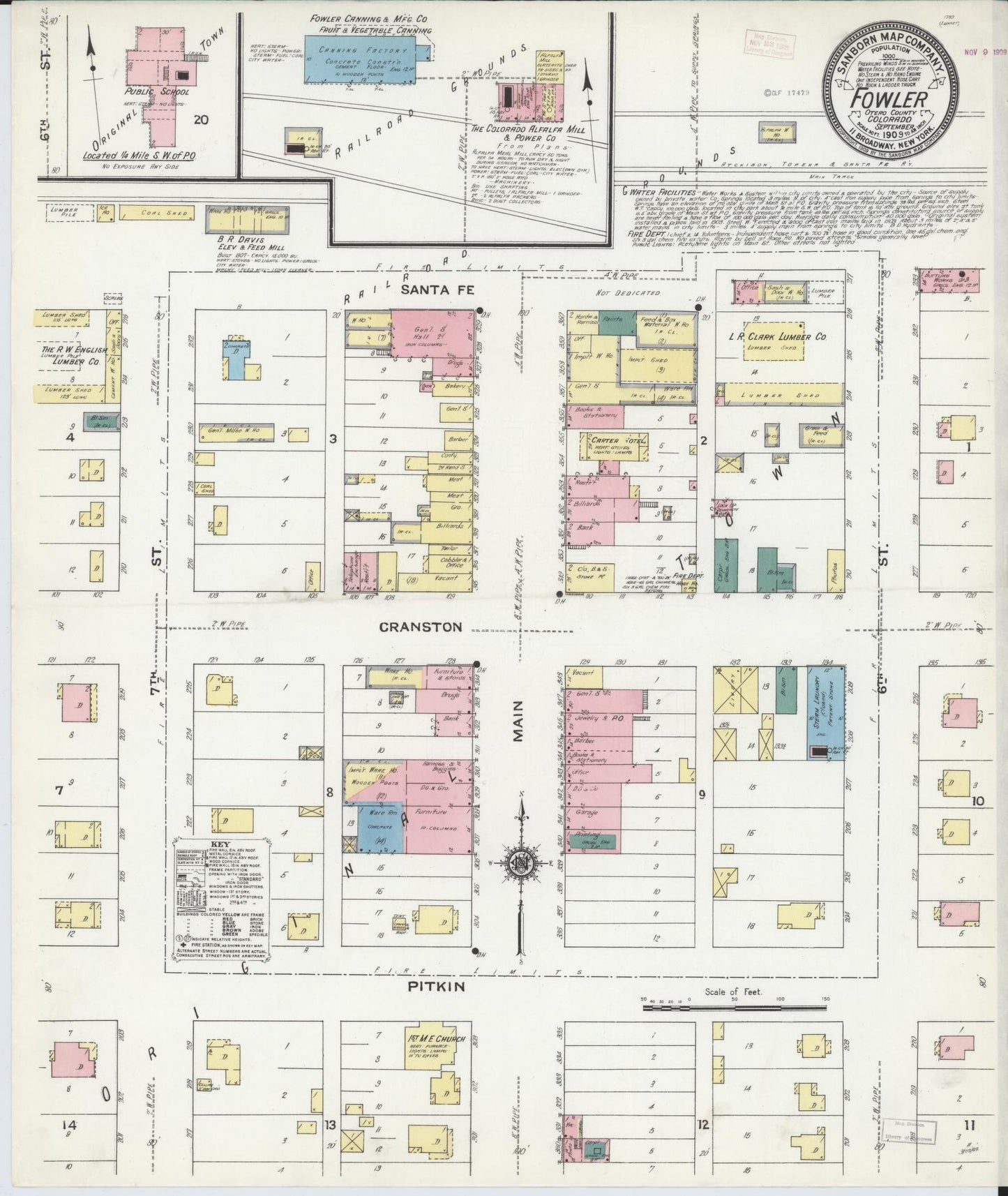 Sanborn Fire Insurance Map from Fowler, Otero County, Colorado (1909), Sheet #0001 - Historic Sanborn Fire Insurance Map Print, vintage old map wall art, antique decor, genealogy gift, Colorado Colorado map