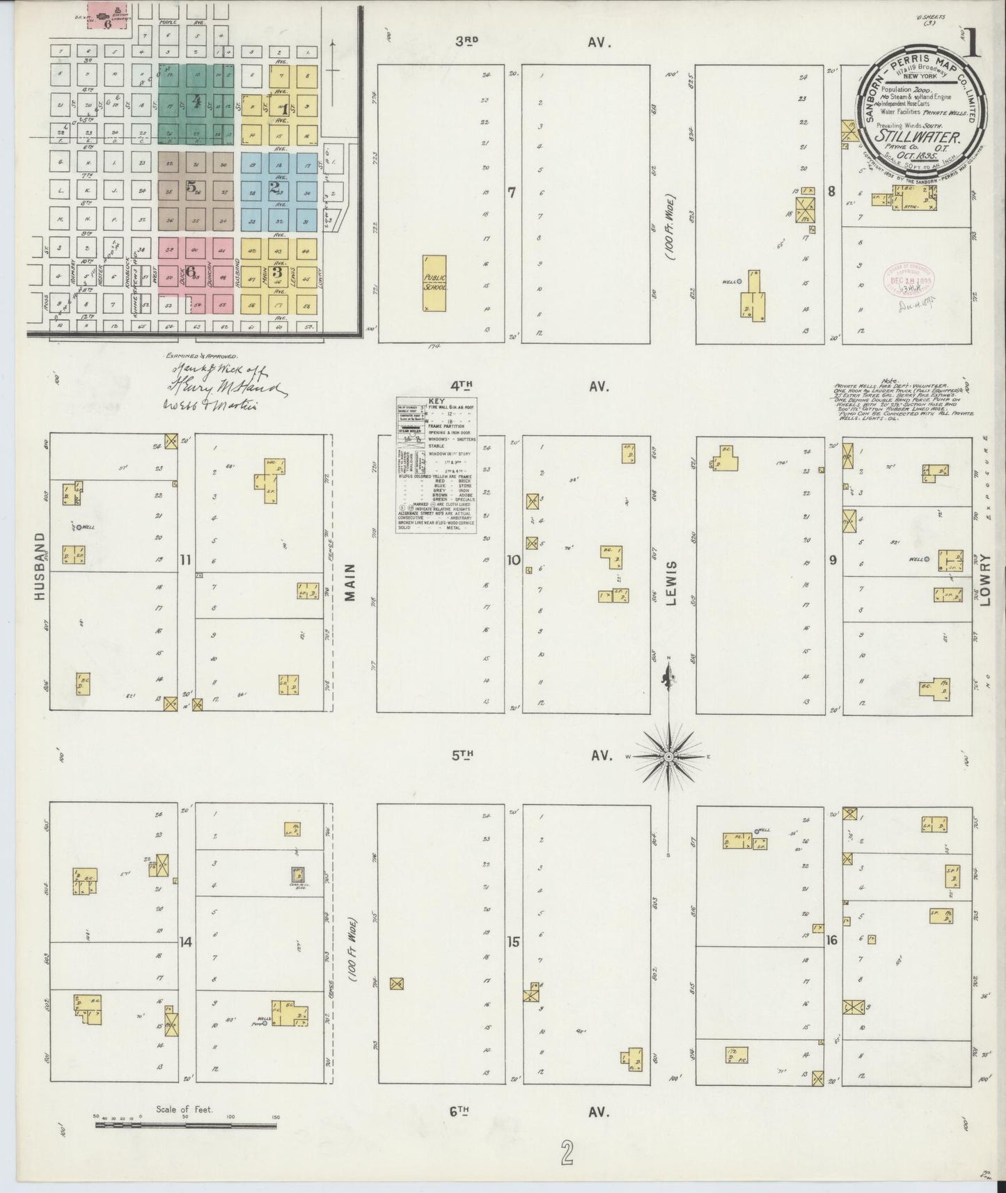 Sanborn Fire Insurance Map from Stillwater, Payne County, Oklahoma (1895), Sheet #0001 - Historic Sanborn Fire Insurance Map Print, vintage old map wall art, antique decor, genealogy gift, Oklahoma Oklahoma map