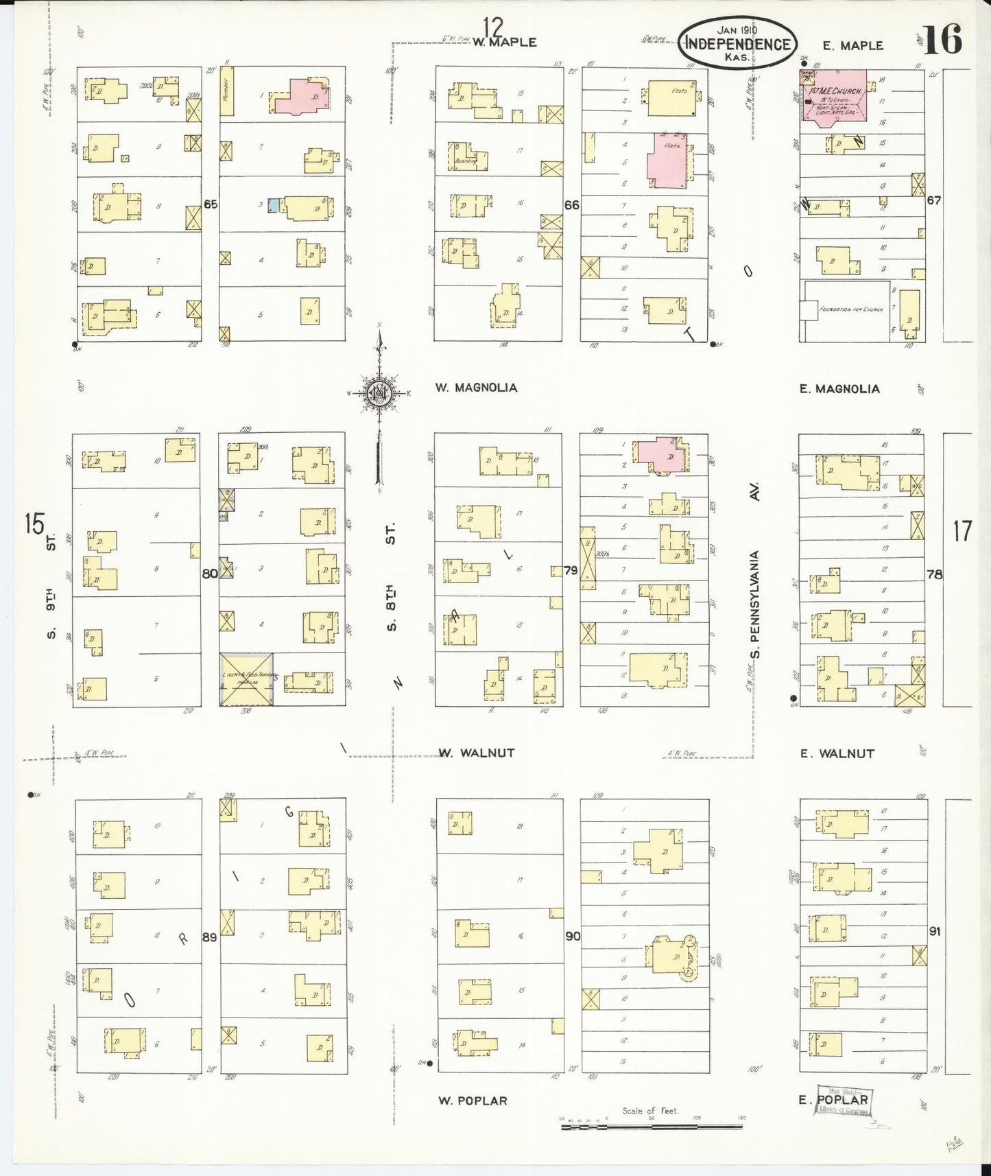 Sanborn Fire Insurance Map from Independence, Montgomery County, Kansas (1910), Sheet #0016 - Historic Sanborn Fire Insurance Map Print, vintage old map wall art, antique decor, genealogy gift, Kansas Kansas map