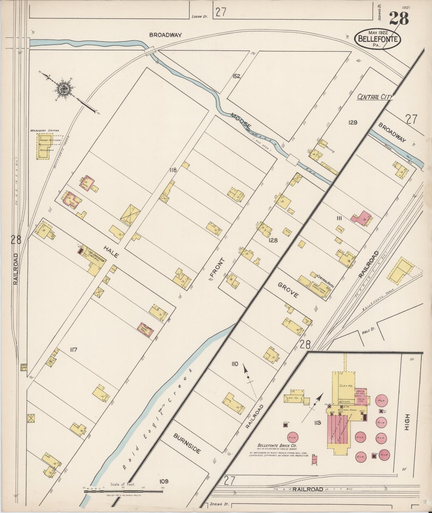 Sanborn Fire Insurance Map from Bellefonte, Centre County, Pennsylvania (1922), Sheet #0028 - Historic Sanborn Fire Insurance Map Print, vintage old map wall art, antique decor, genealogy gift, Pennsylvania Pennsylvania map