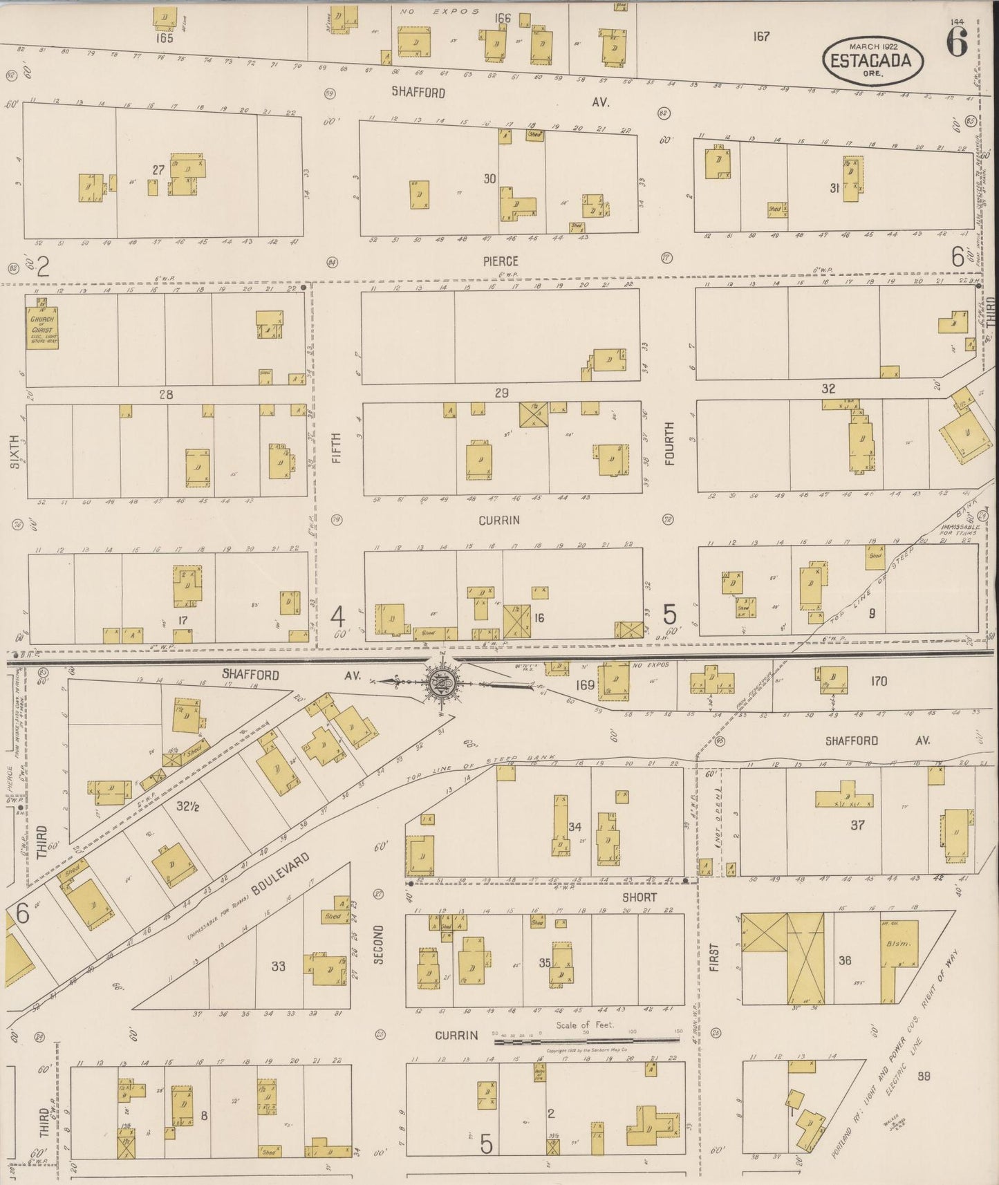 Sanborn Fire Insurance Map from Estacada, Clackamas County, Oregon (1922), Sheet #0006 - Complete Map Set gallery image, historic Sanborn map, vintage wall art, Oregon Oregon