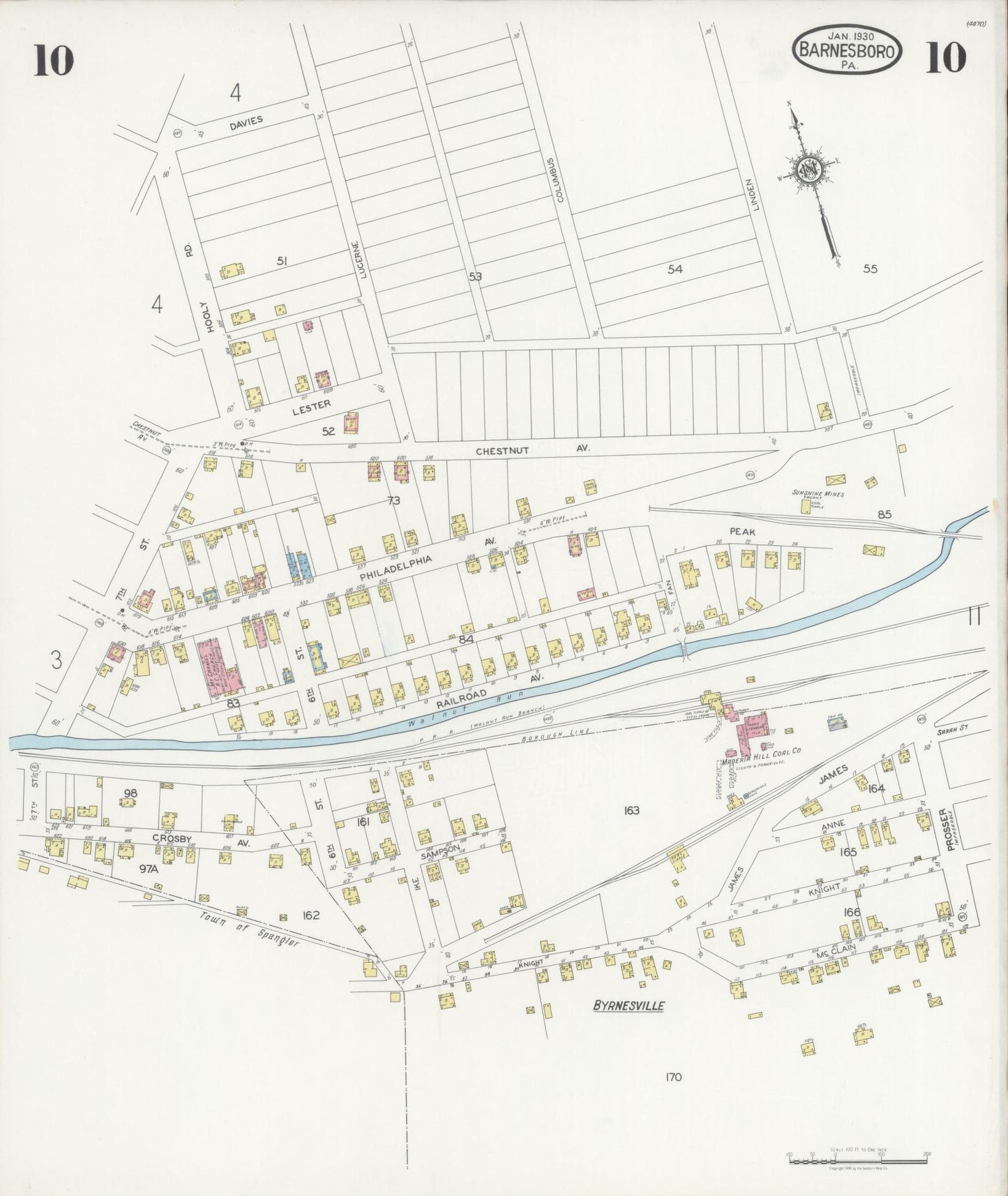 Sanborn Fire Insurance Map from Barnesboro, Cambria County, Pennsylvania (1930), Sheet #0010 - Historic Sanborn Fire Insurance Map Print, vintage old map wall art, antique decor, genealogy gift, Pennsylvania Pennsylvania map